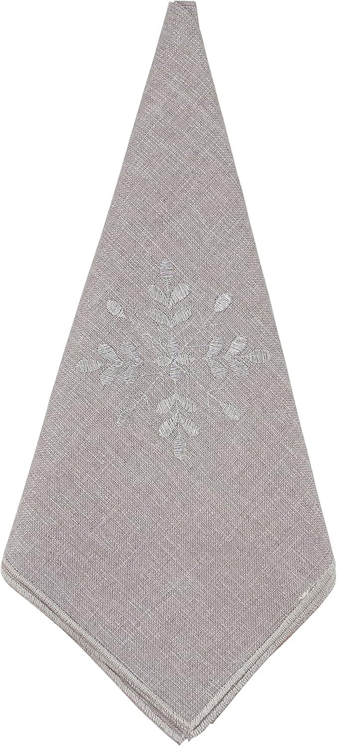 Silver Embroidered Snowflake Design Table Napkins, Set of 4