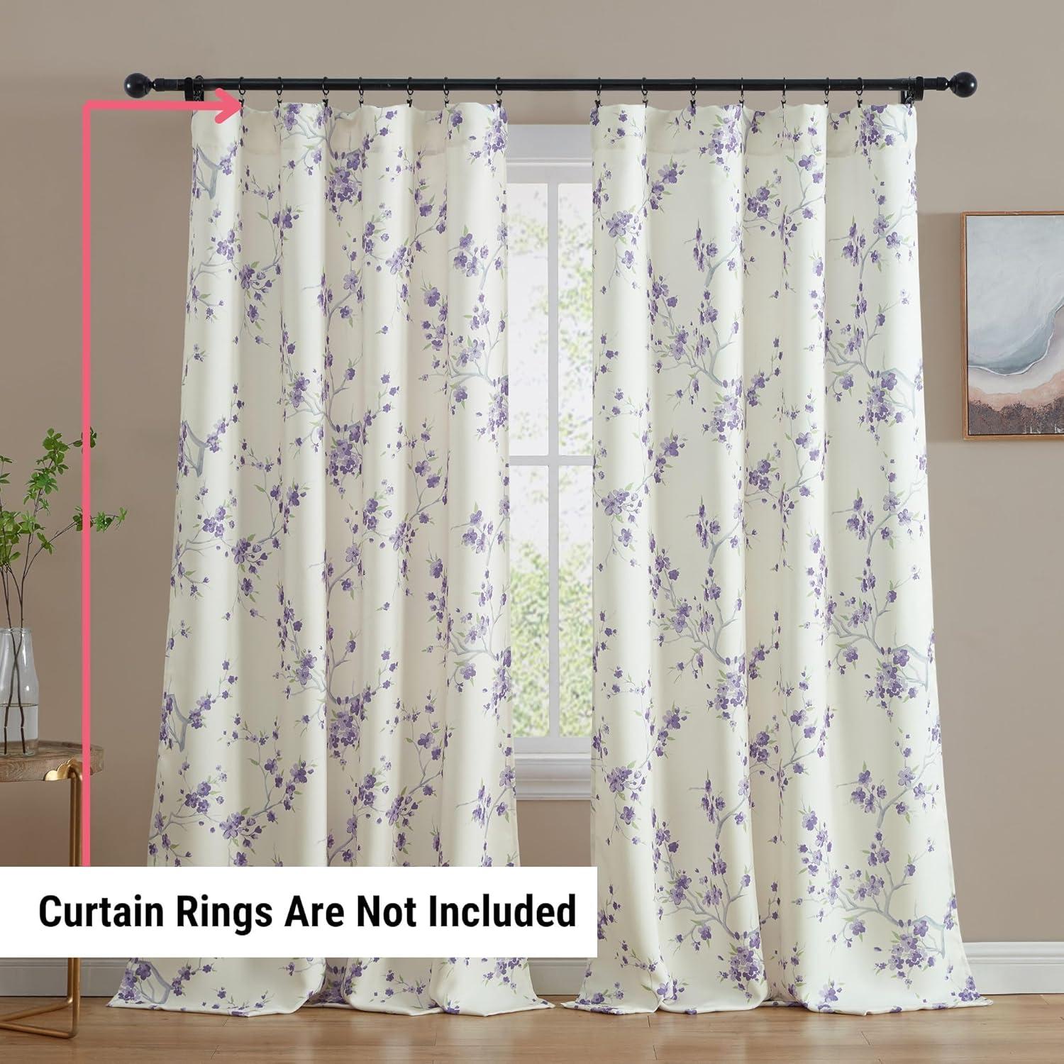 THD Jasmine Floral Faux Silk 100% Blackout Room Darkening Thermal Insulated Energy Efficient Curtain Grommet Panels - Pair