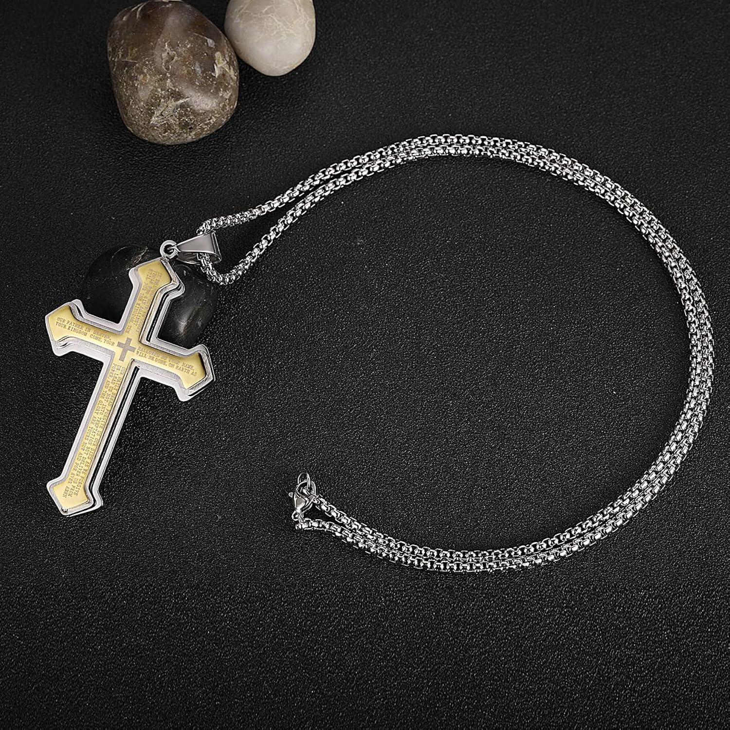 Gold and Silver Stainless Steel Cross Pendant Necklace