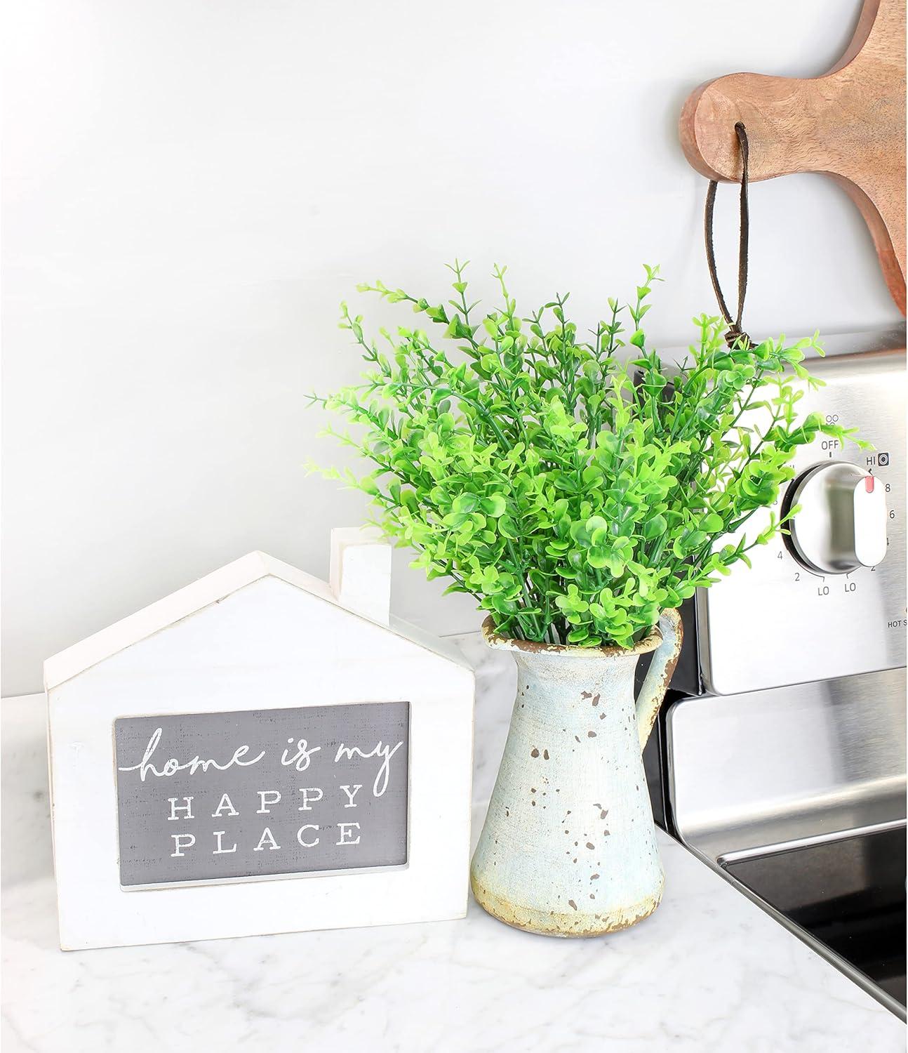 Cornucopia Brands Artificial Shrubs, 8pk; Faux Plastic Leafy Greenery Imitation Boxwood Plants, Indoor/Outdoor