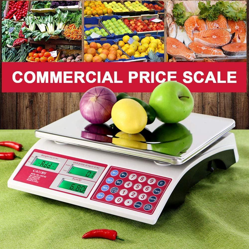 CAMRY Digital Price Computing Scale 66lb/30kg Commercial Produce Scale with Stainless Steel Platform and Green Backlight LCD Display for Meat, Fruit, Ideal for Deli, Farmers Markets, Restaurants