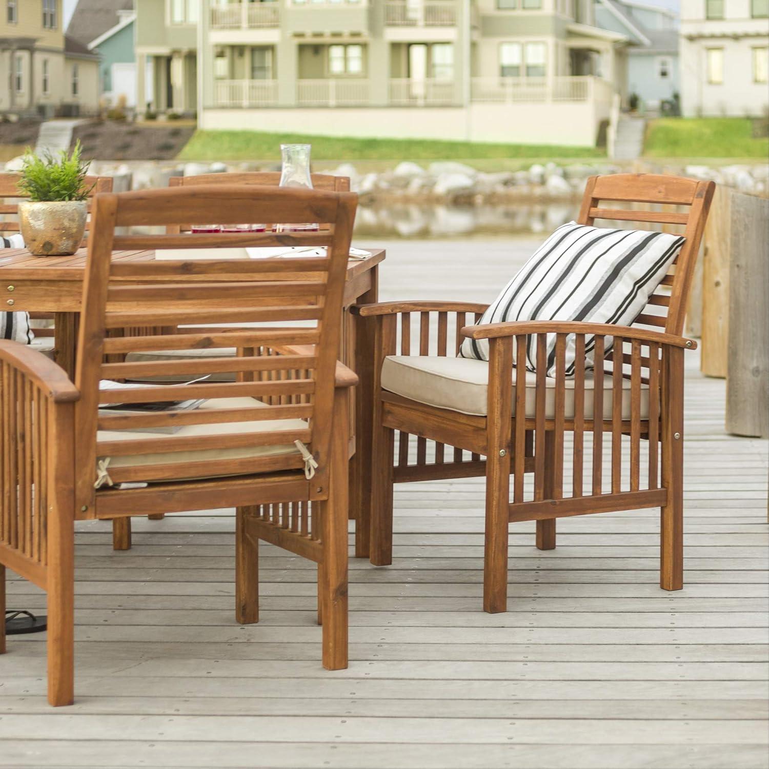 Outdoor Classic Traditional Modern Contemporary Acacia Wood Simple Patio 7-Piece Dining Set - Brown