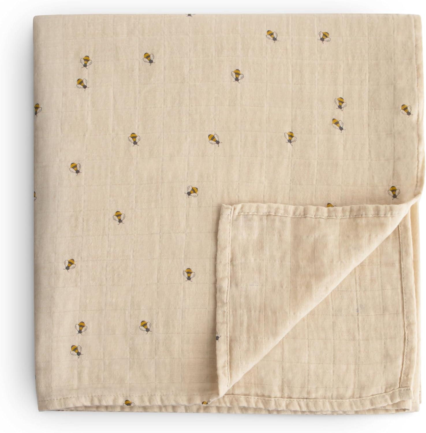 Organic Cotton Muslin Swaddle Blanket Natural Stripe One Size