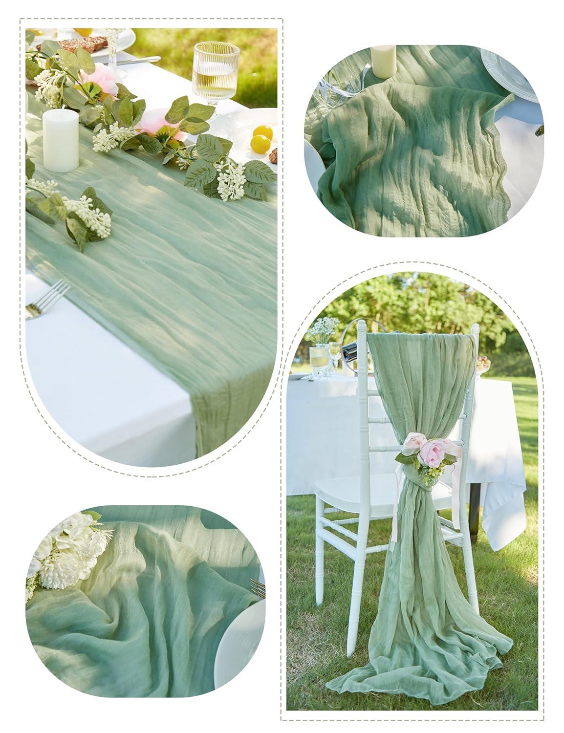 Mint Green Cheesecloth Table Runner 6 Pack 35" Boho Gauze Runner 120 inches Long Tablecloth Runner Rustic Sheer Fabric Bulk for Baby Shower Wedding Bridal Birthday Party Table Decorations
