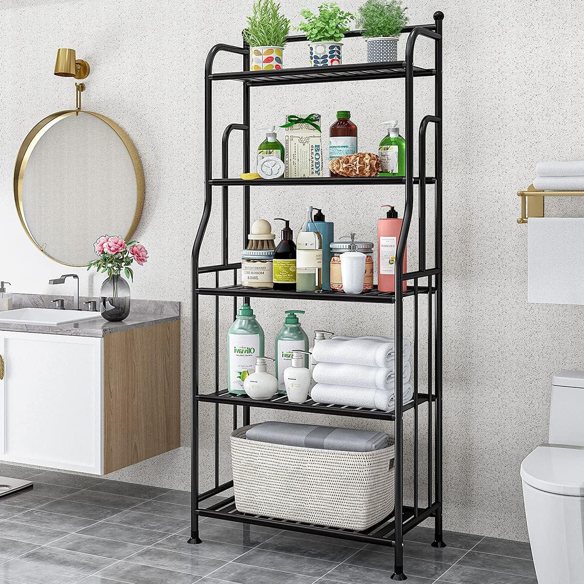 Black 5-Tier Iron Plant Stand and Storage Shelf