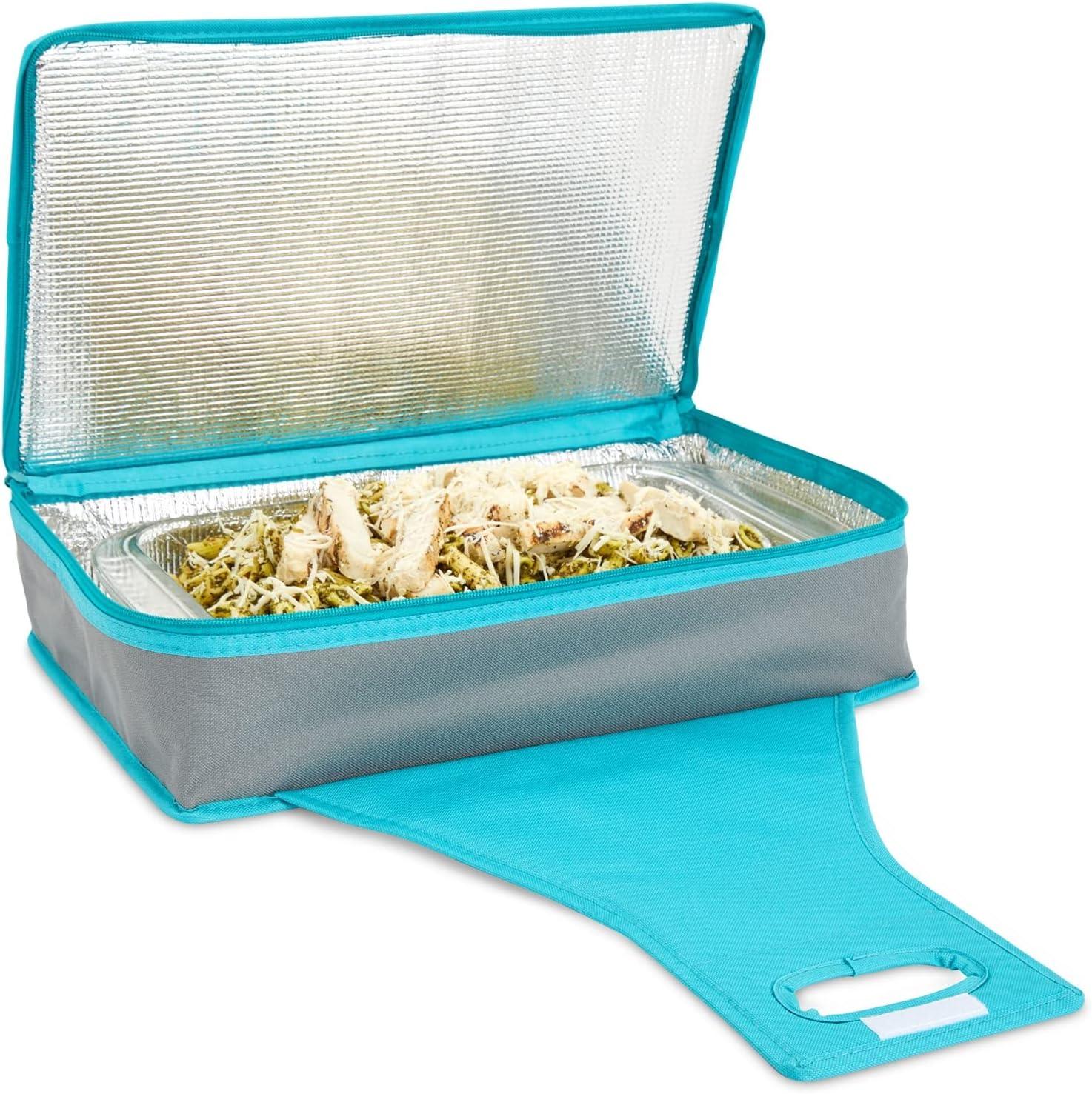 Juvale Thermal Insulated Casserole Carrier - Food Warmer Bag Container for Hot Lunch, Transport (Teal and Gray, 16x10x4 In)