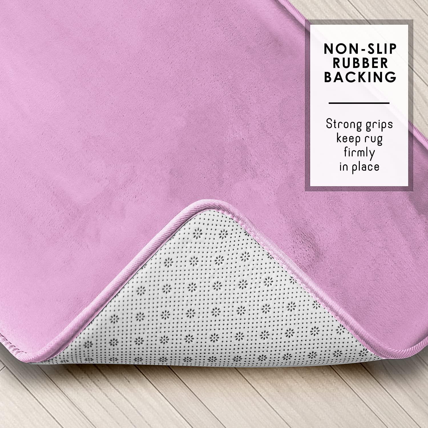 Hearth & Harbor 3 Piece Bathroom Rugs Bath Mat Set, Non-Slip Velvet Memory Foam Bath Mats, Lavender Dream