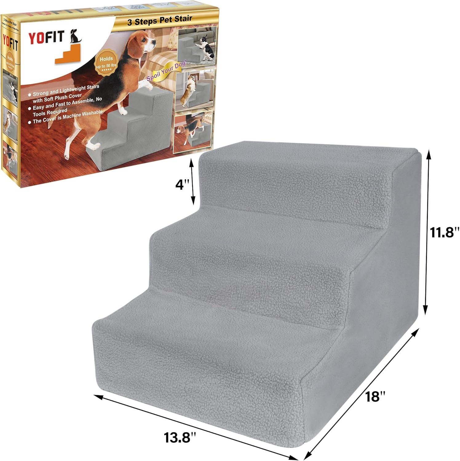 Doggy Steps - Non-Slip 3 Steps Pet Stairs For Cats And Dogs, Foldable Plastic With Washable Carpet Holds Up To 50 Lbs