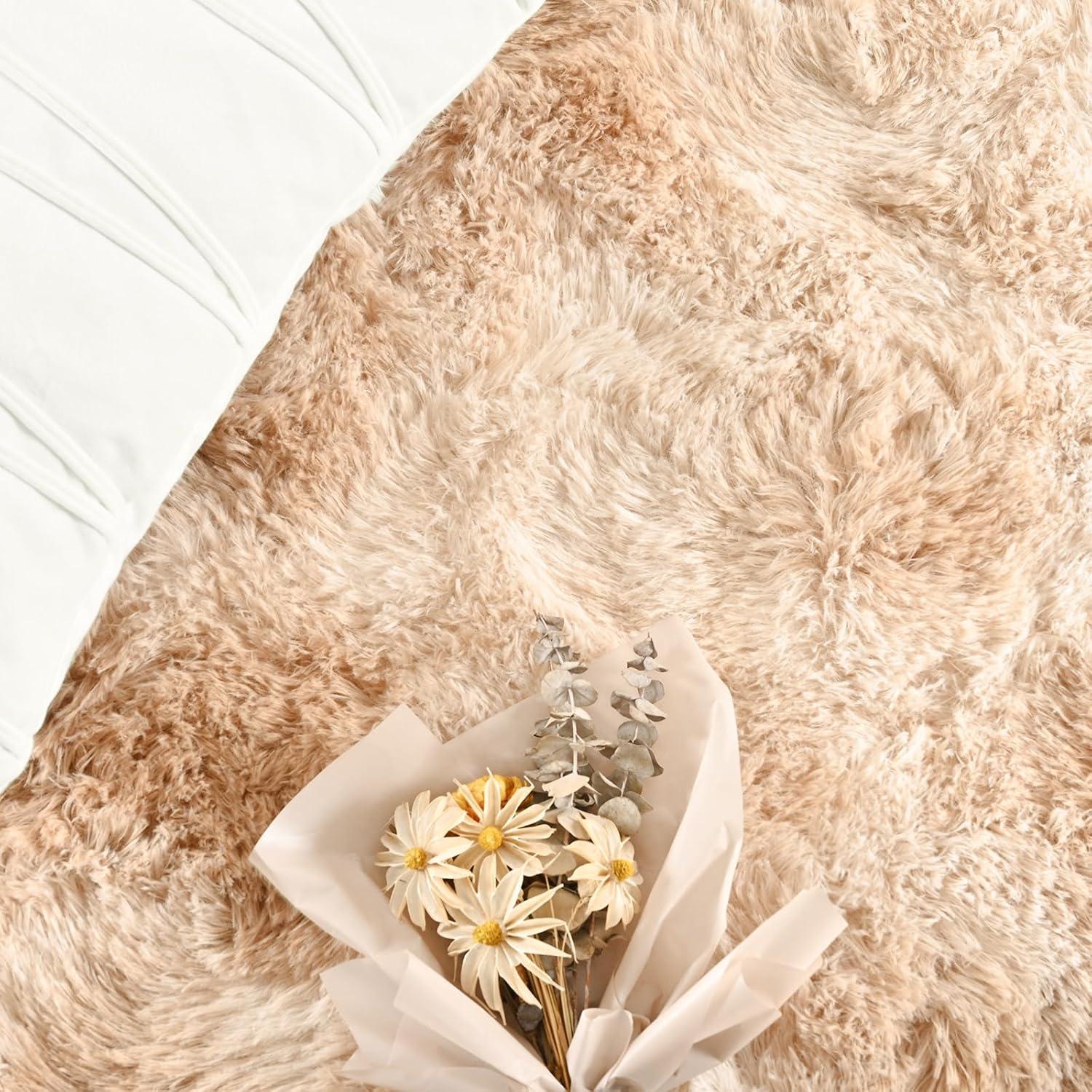 Beige 5x8 Faux Fur Shaggy Area Rug