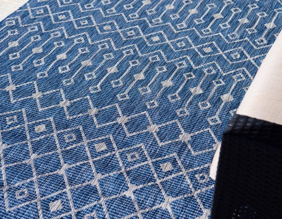 Unique Loom Outdoor Trellis Collection Area Rug - Tribal Trellis (8' x 10' Rectangle Blue/Ivory)