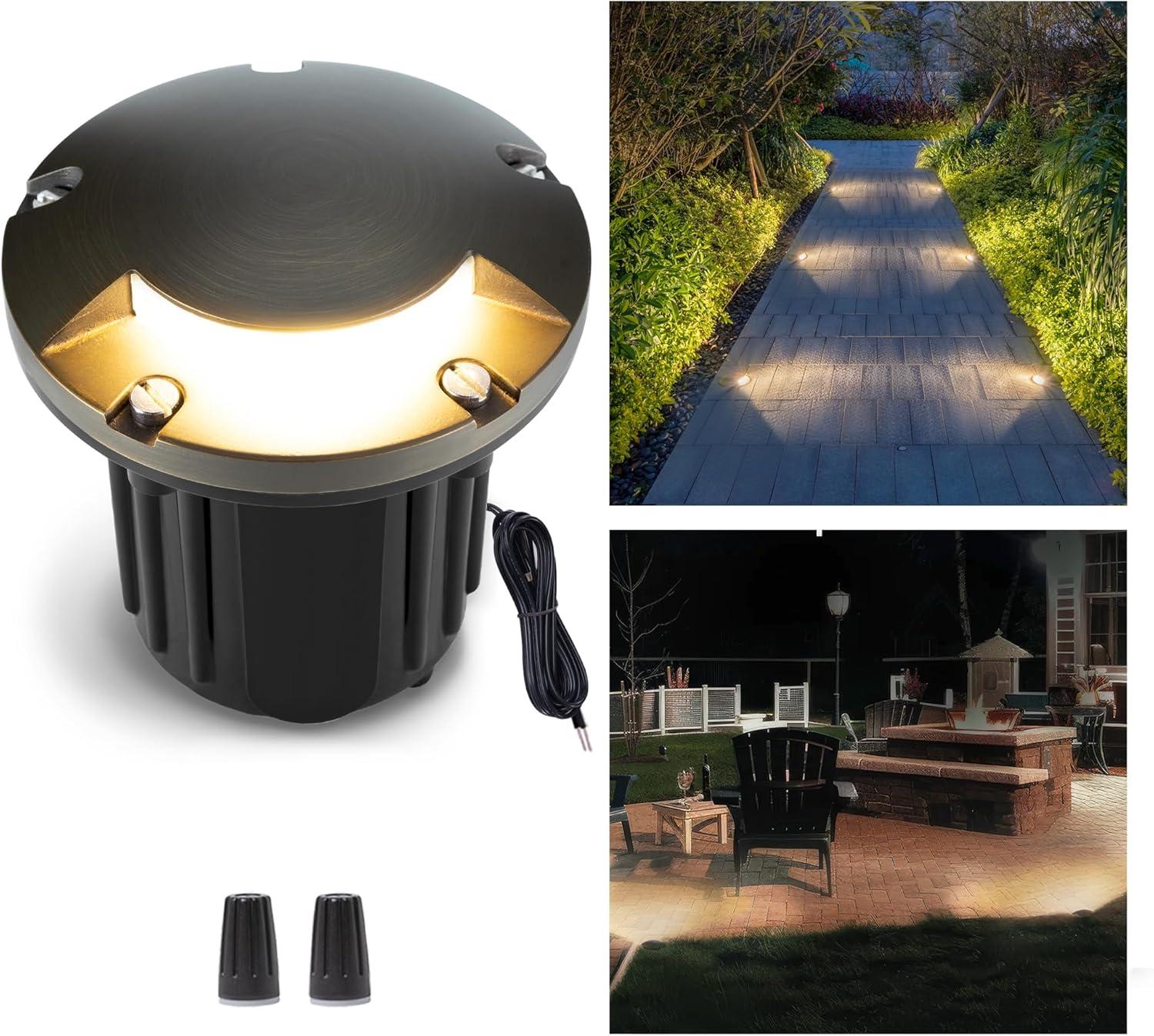 Gardenreet Brass Well Lights Landscape Led In Ground,12V LED Low Voltage Landscape Lighting Well Lights for Garden, Pathway Without MR16 Bulb(One-Direction Turret)