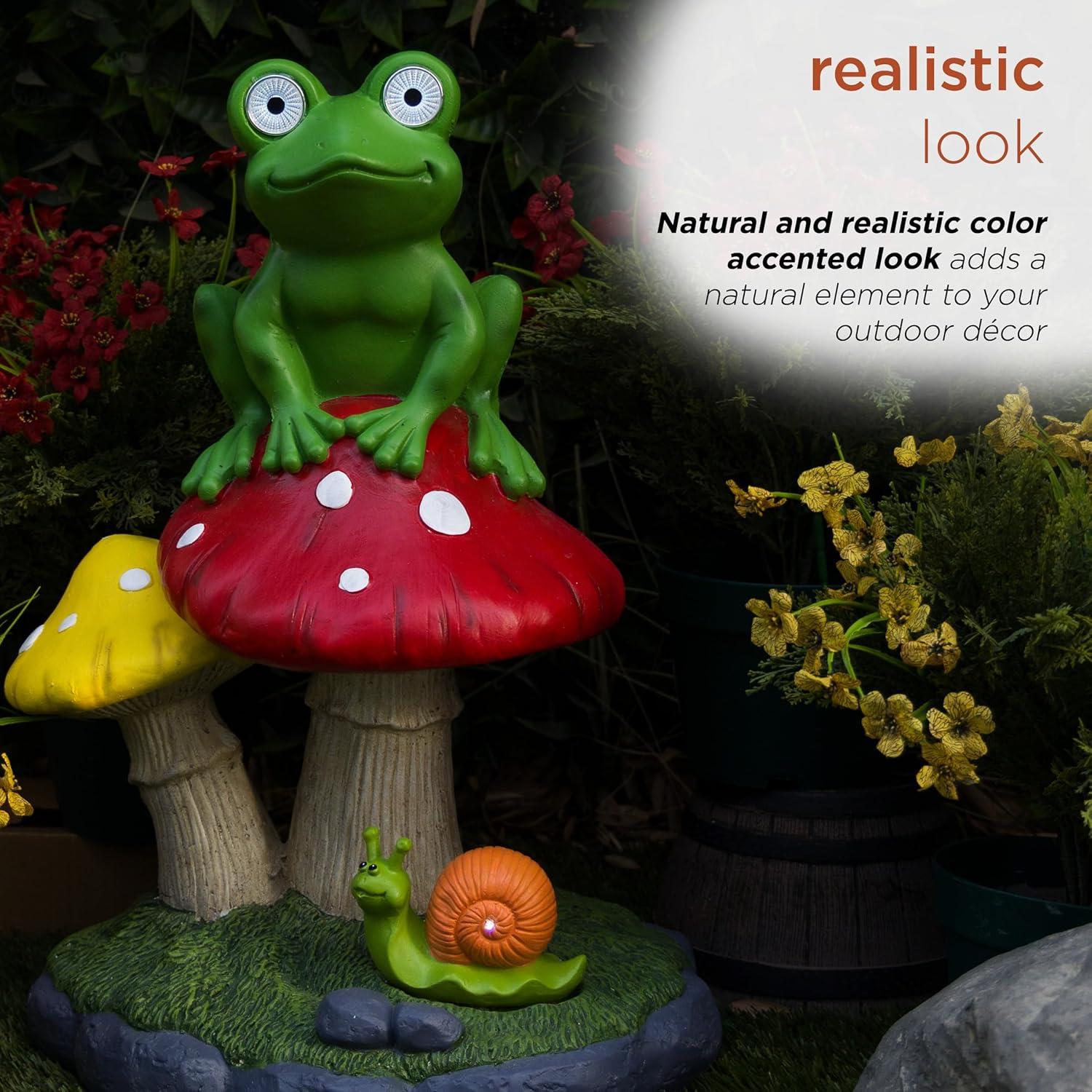 Solar Frog Sitting On Top of Mushroom Statue