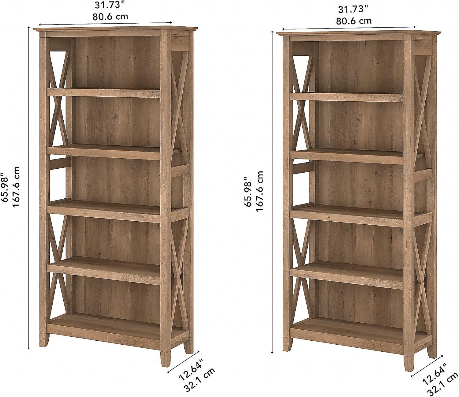 Bush Furniture Key West Tall 5 Shelf Bookcase, Set of 2, Reclaimed Pine