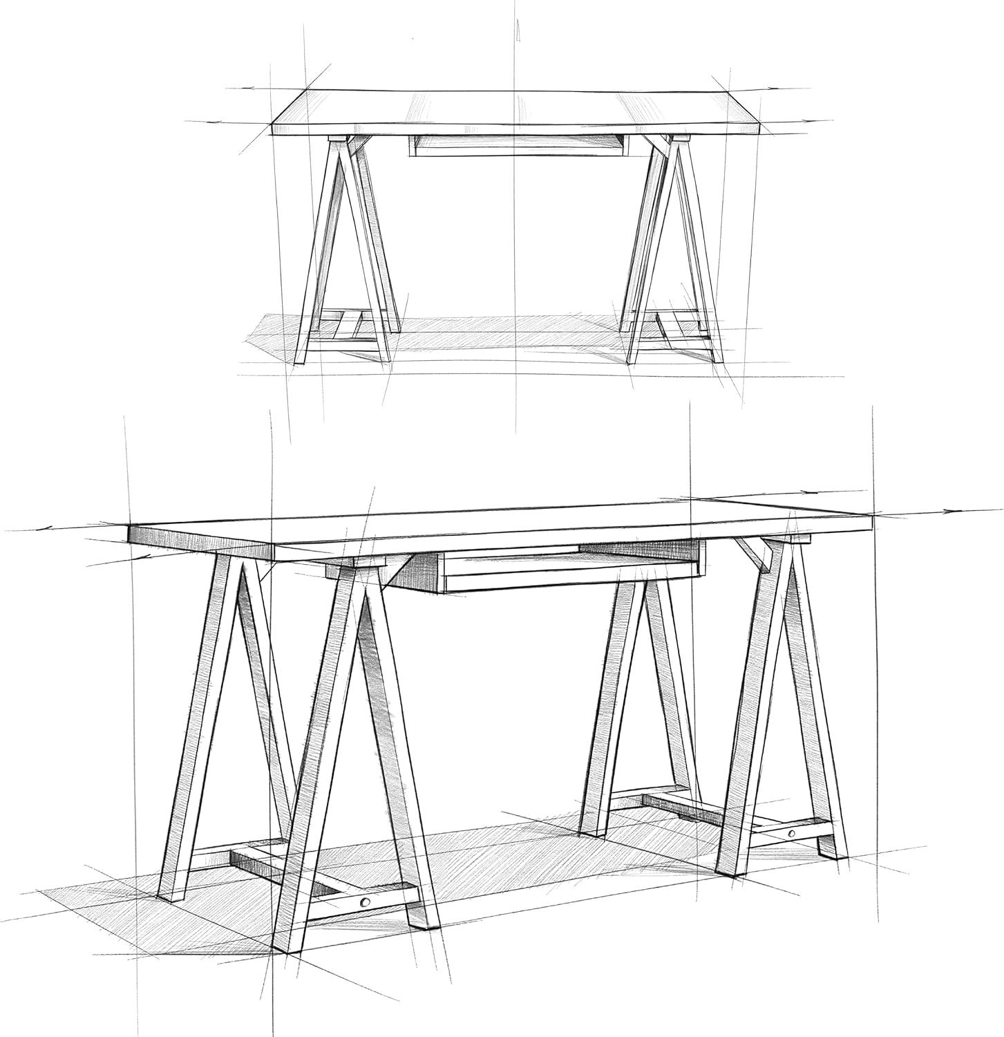 Sawhorse Solid Pine 60" Desk with Keyboard Tray in Medium Saddle Brown