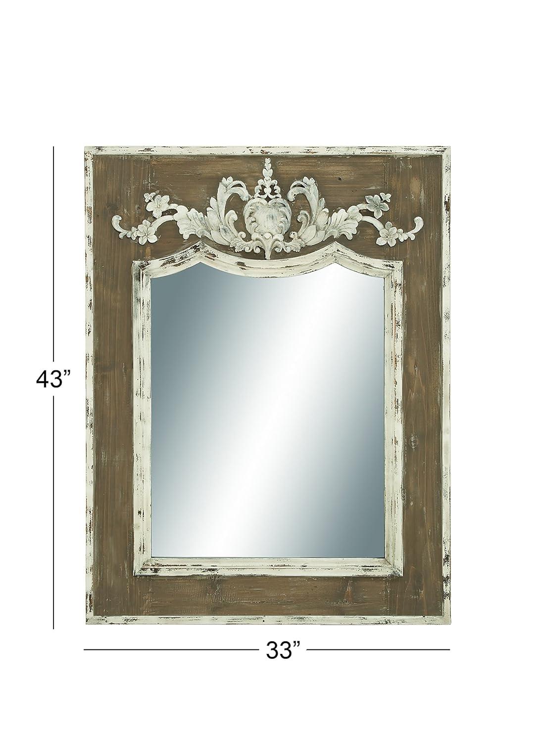 Ophelia & Co. Eberhart Wood Vintage Inspired Acanthus Scroll Floral Brown Wall Mirror with Distressed Cream Accents