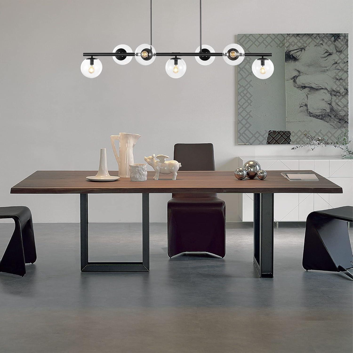 JONATHAN Y Luca Parisian 53" 7-Light Modern Glam Iron Globe Linear LED Pendant, Black/Clear