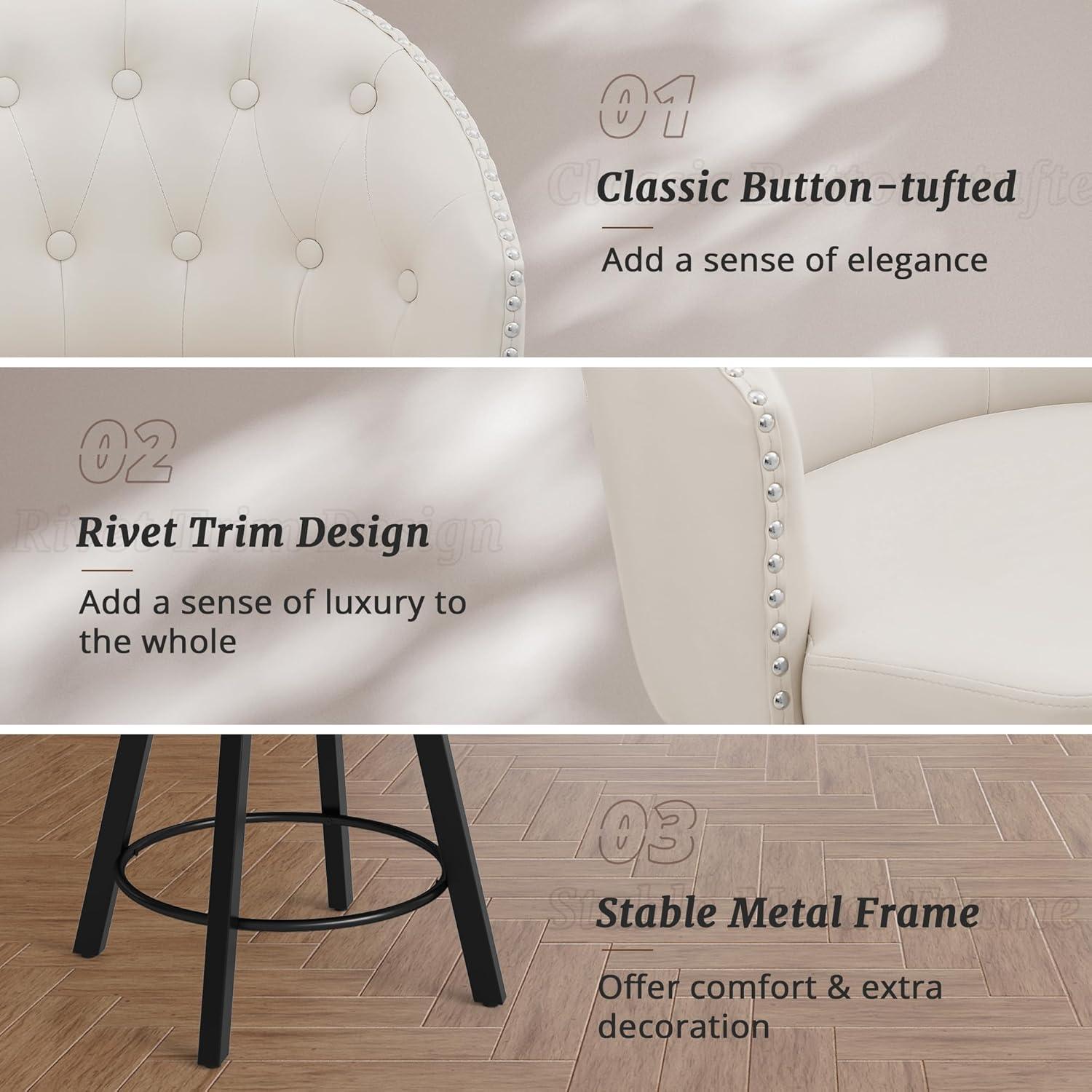 Dycanpo 26" Tall Counter Height Bar Stools Set of 4 with Back Faux Leather for Home Kitchen, Brown