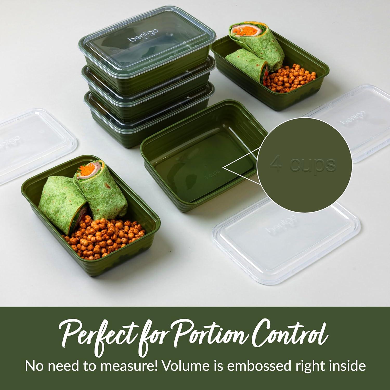 Bentgo Meal Prep 1-Compartment Container, Reusable, Durable, Mirowaveable - Khaki Green - 4 Cup/10pk