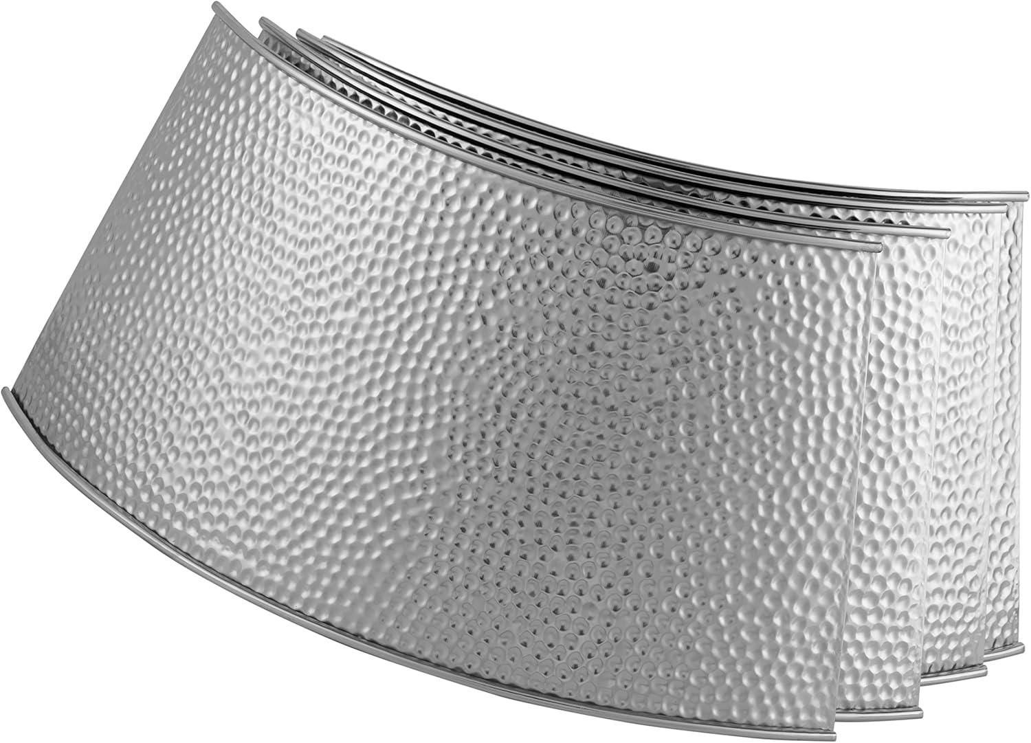 BIRDROCK HOME 4-Panel Christmas Tree Collar - Silver - Hammered