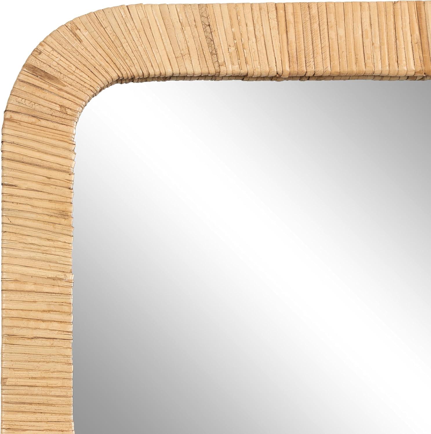 Natural Rattan Rectangular Wall Mirror with Rounded Corners