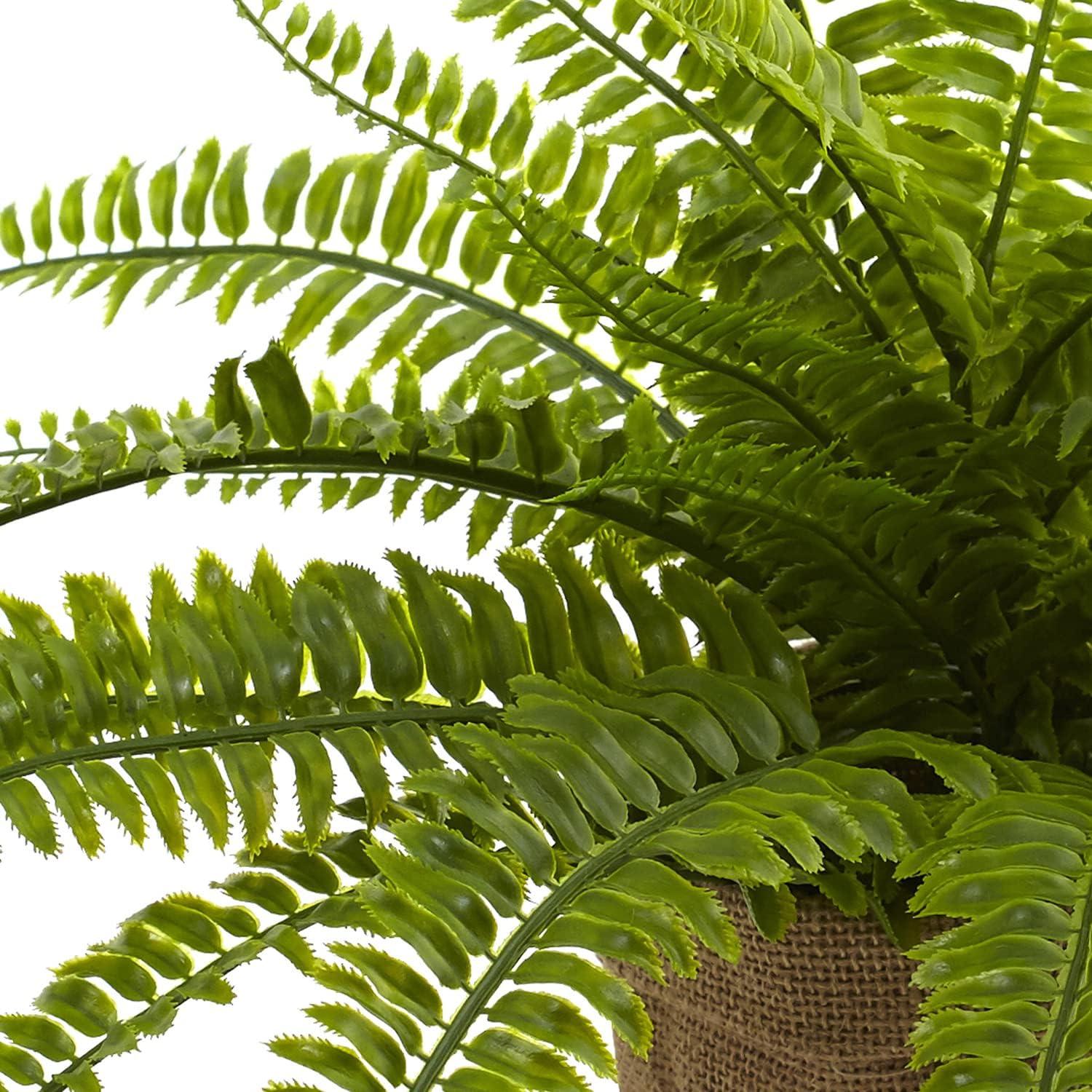 Nearly Natural 6814-S2 15in. Boston Fern with Burlap Planter (Set of 2) Silk Plants Green