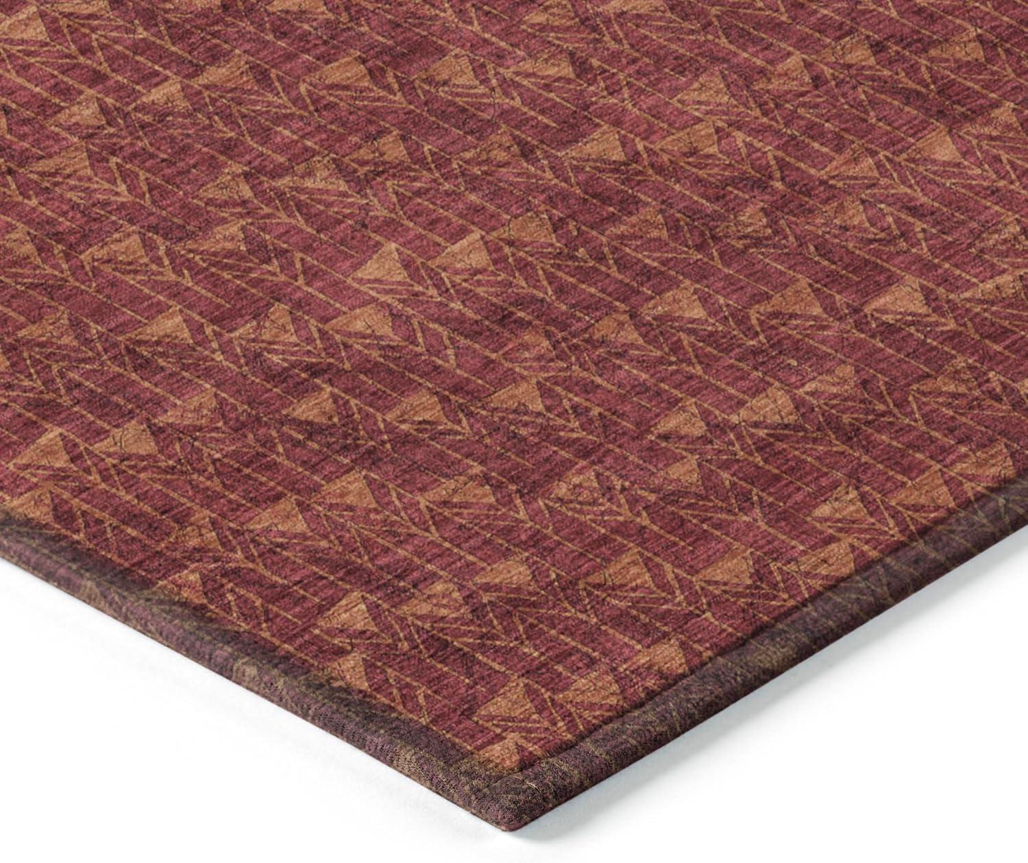 Burgundy Geometric Synthetic Flat Woven Rectangular Rug