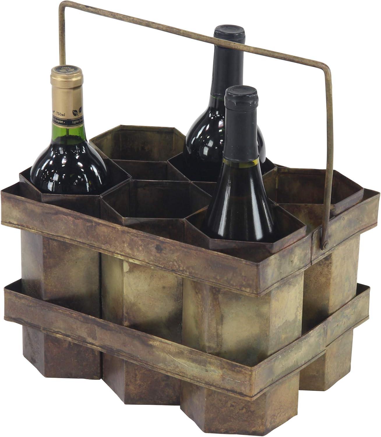 Decmode Rustic 7 X 11 Inch Brass Gold Six-Bottle Wine Holder