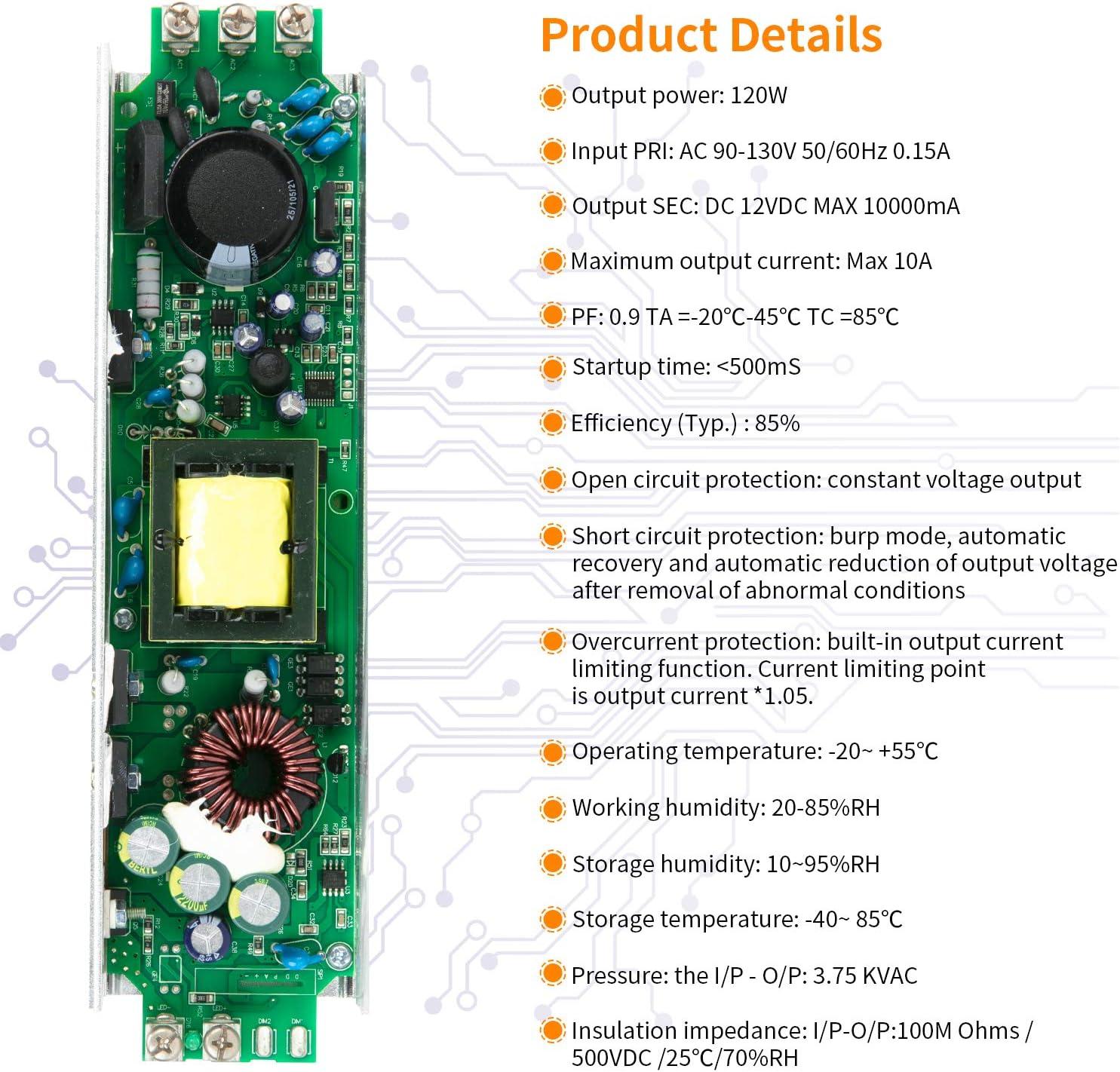 LED Dimmable Driver 120W 12V DC Quiet Operation Universal Regulated 12V Dimmable Power Supply Low Voltage Transformer for Constant LED Lights