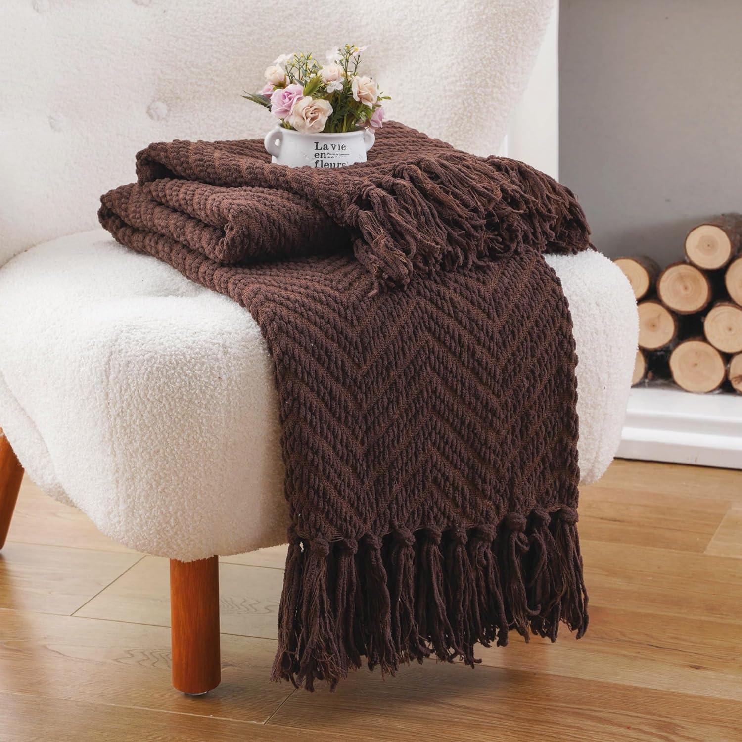 Battilo Home Throw Blanket for Couch, Super Soft Cozy Warm Throws for Twin Bed, Knit Woven Chenille Blanket Versatile for Sofa Bedroom Home Decor