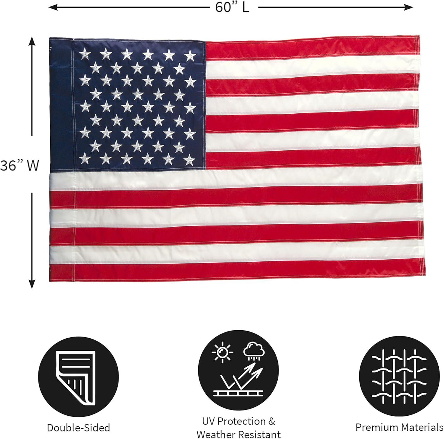 Estate Size Heavy Duty American Flag with Embroidered Stars