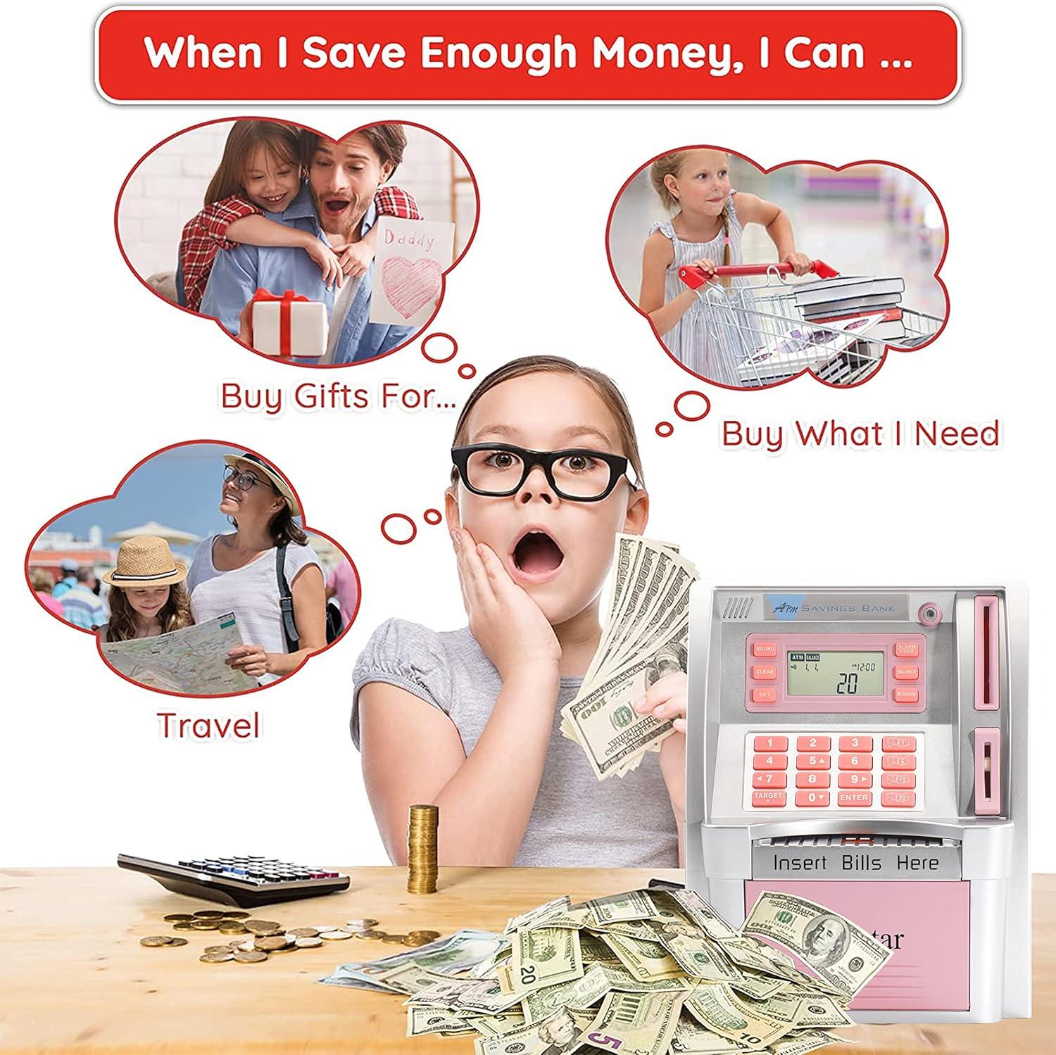 Pink and Silver Electronic Kids ATM Savings Bank with Real Voice Prompt