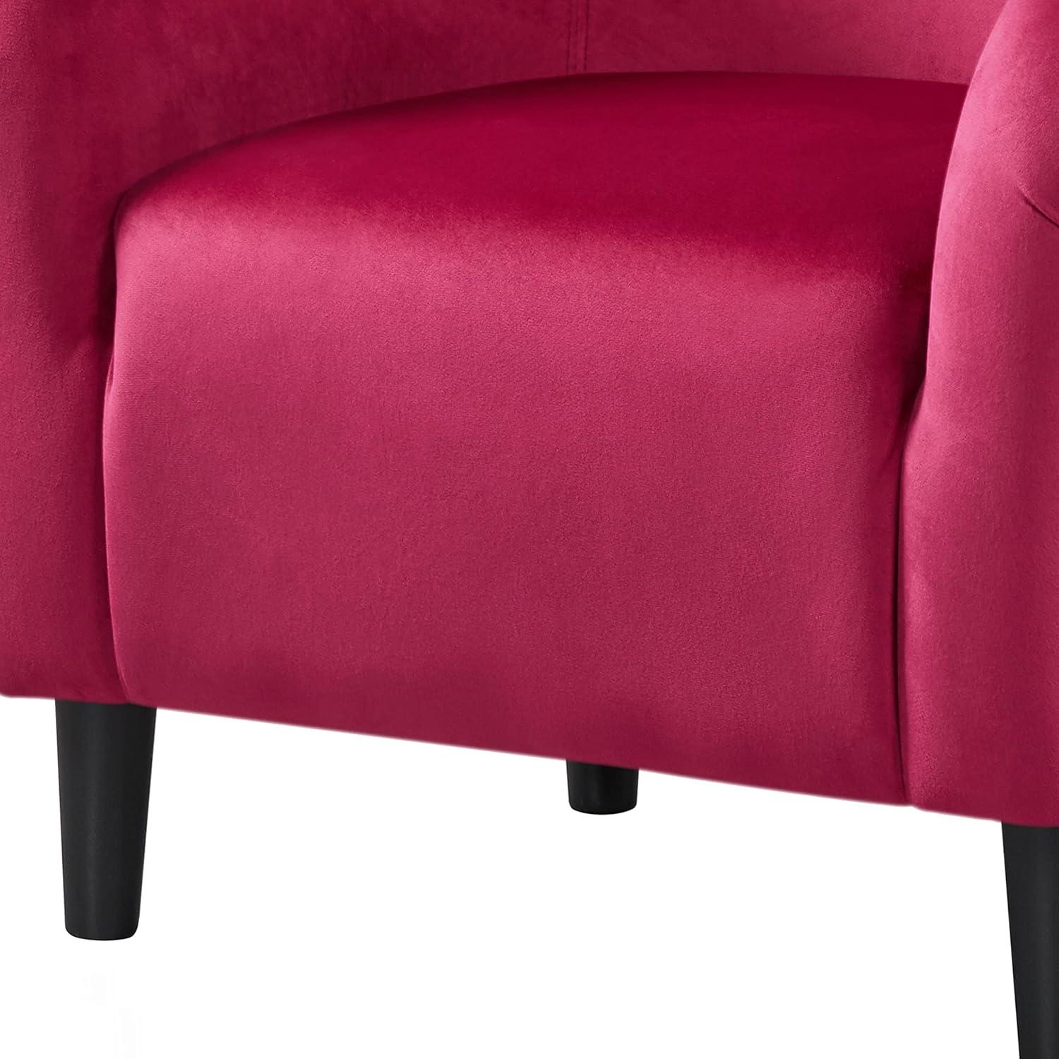 Yaheetech Velvet Upholstered Barrel Chair, Rose Red