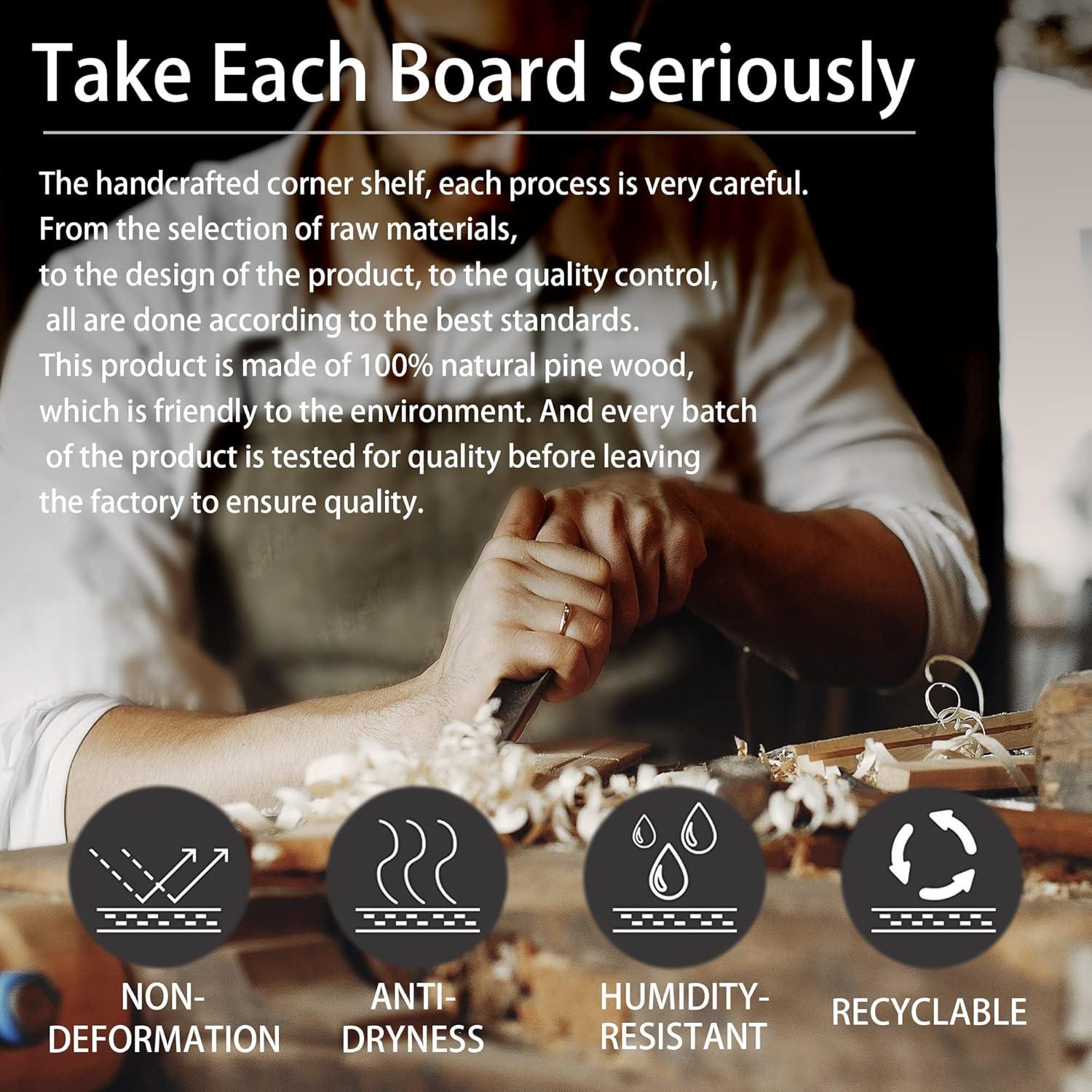 Floating Corner Shelves Set of 4, Rustic Pine Wooden Floating Corner Wall Shelf for Wall Décor Storage, L Shaped Corner Shelf Wall Mount For Bedroom, Living Room, Bathroom, Kitchen, Light Brown