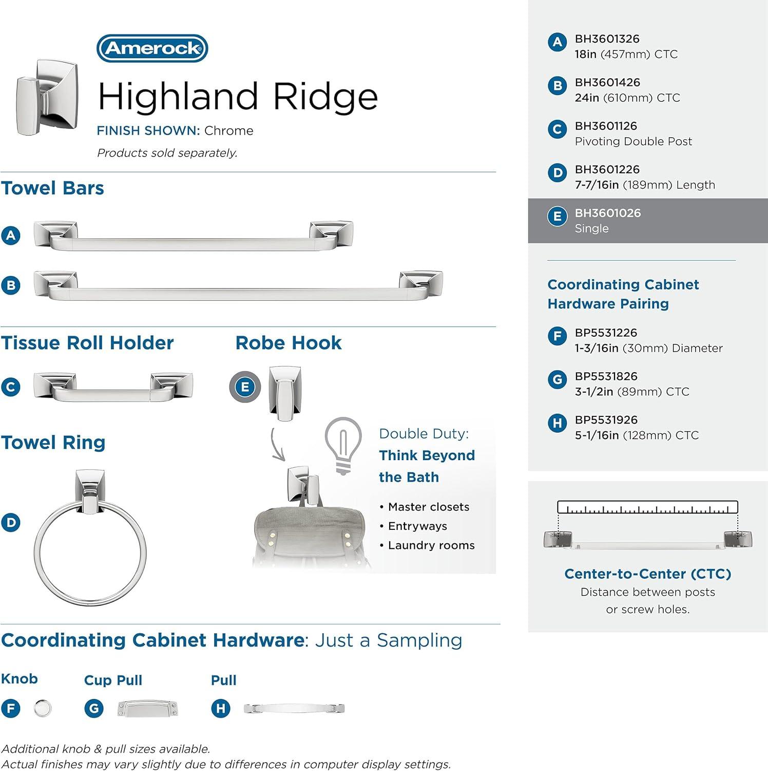 Amerock Highland Ridge Wall Hook for Towel and Robe