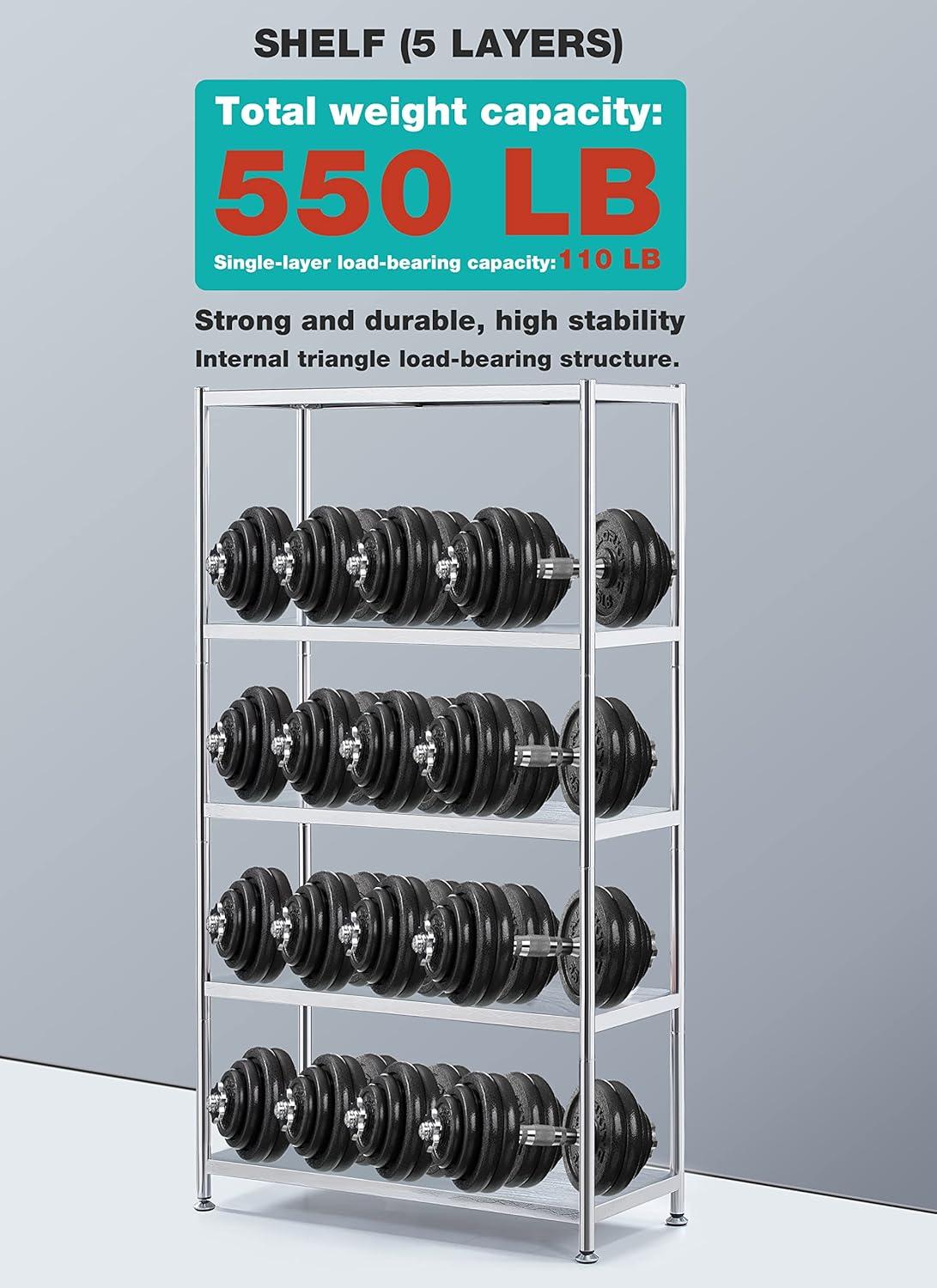 susunnus Stainless Steel Shelves 23.6in-5 Tier, Stainless Steel Shelf Organizer, Kitchen Storage Shelves,Artistic Texture, Pragmatic & Sturdy & Waterproof