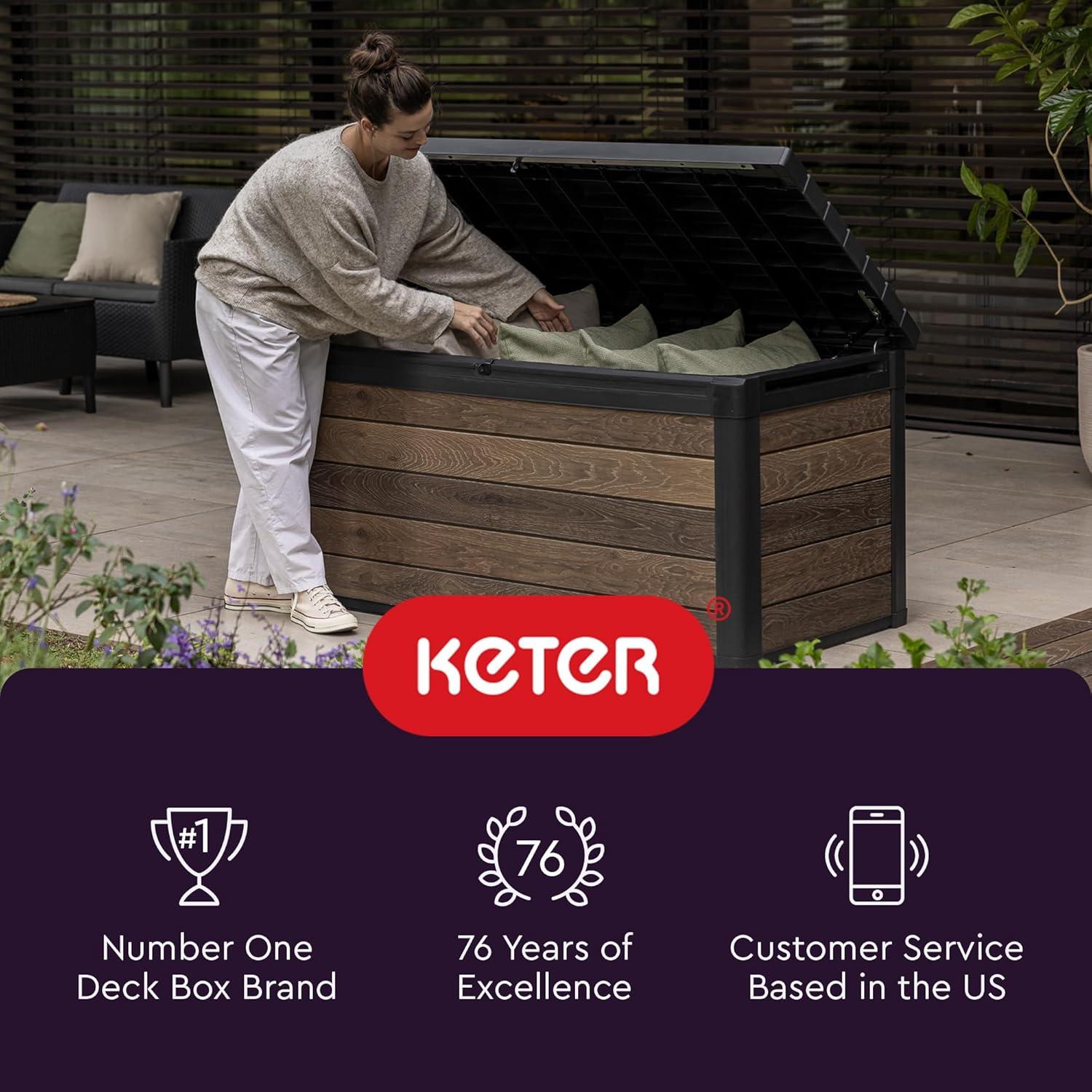 Keter Westwood 150 Gallon Large Durable Resin Outdoor Storage Deck Box For Furniture and Supplies