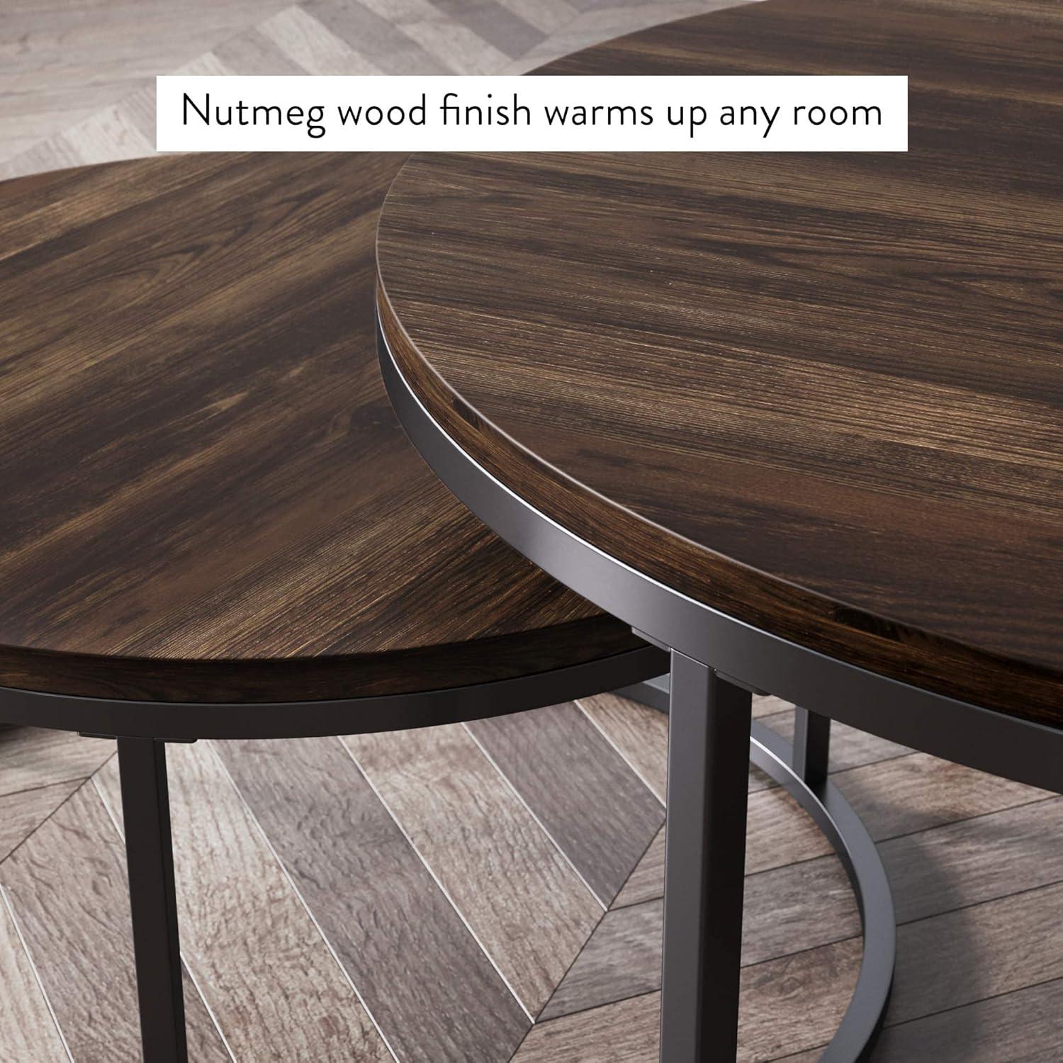 Modern Luxe Round Nesting Coffee Table Set, Glass & Marble on Gold Frame