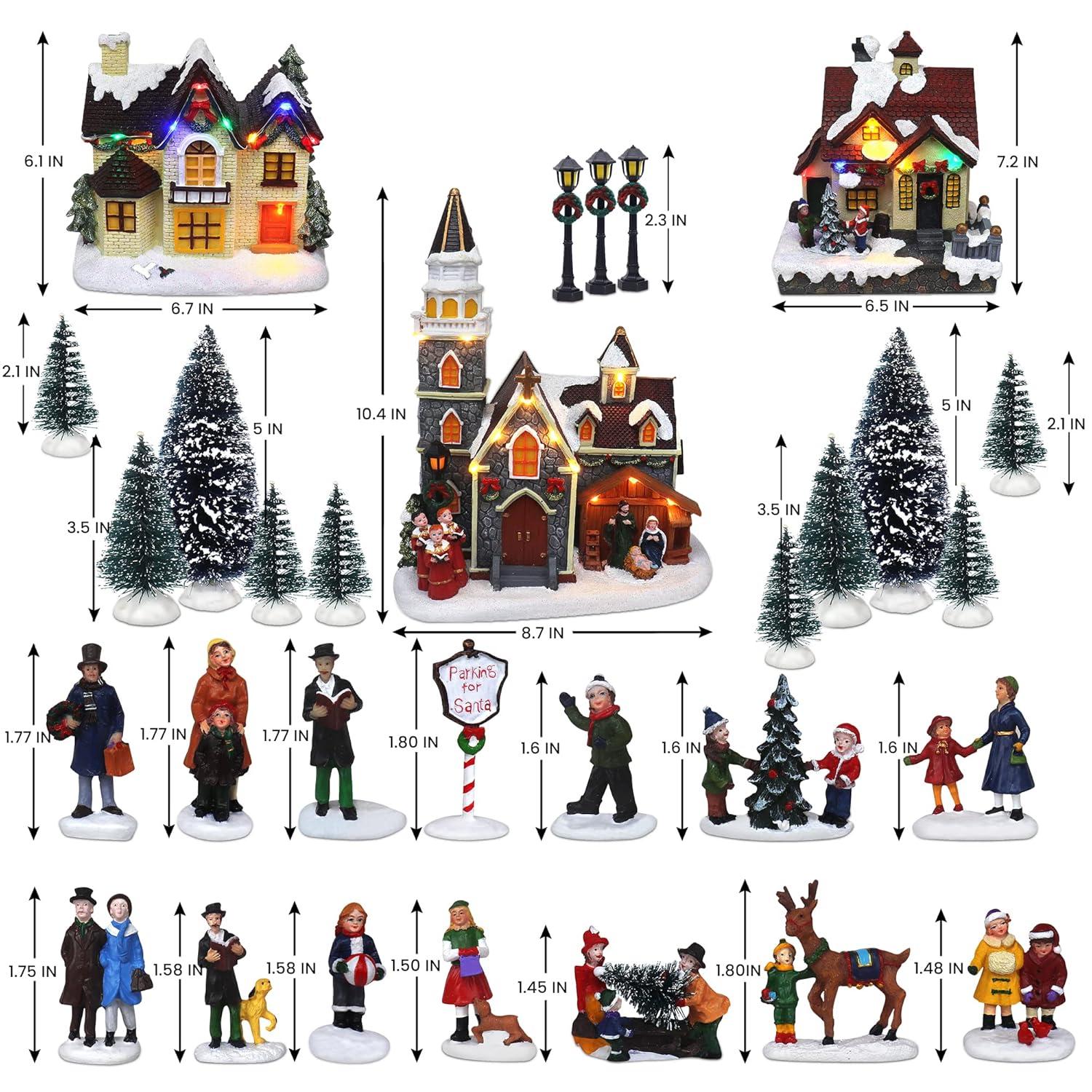 TOP TREASURES Christmas Village Set 6" Christmas Occasion Resin Figurines, Set of 30