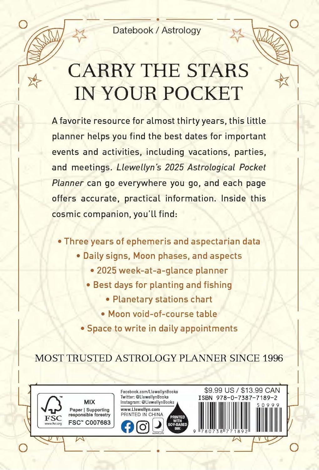 Compact Beige Astrological Pocket Planner with Ephemeris