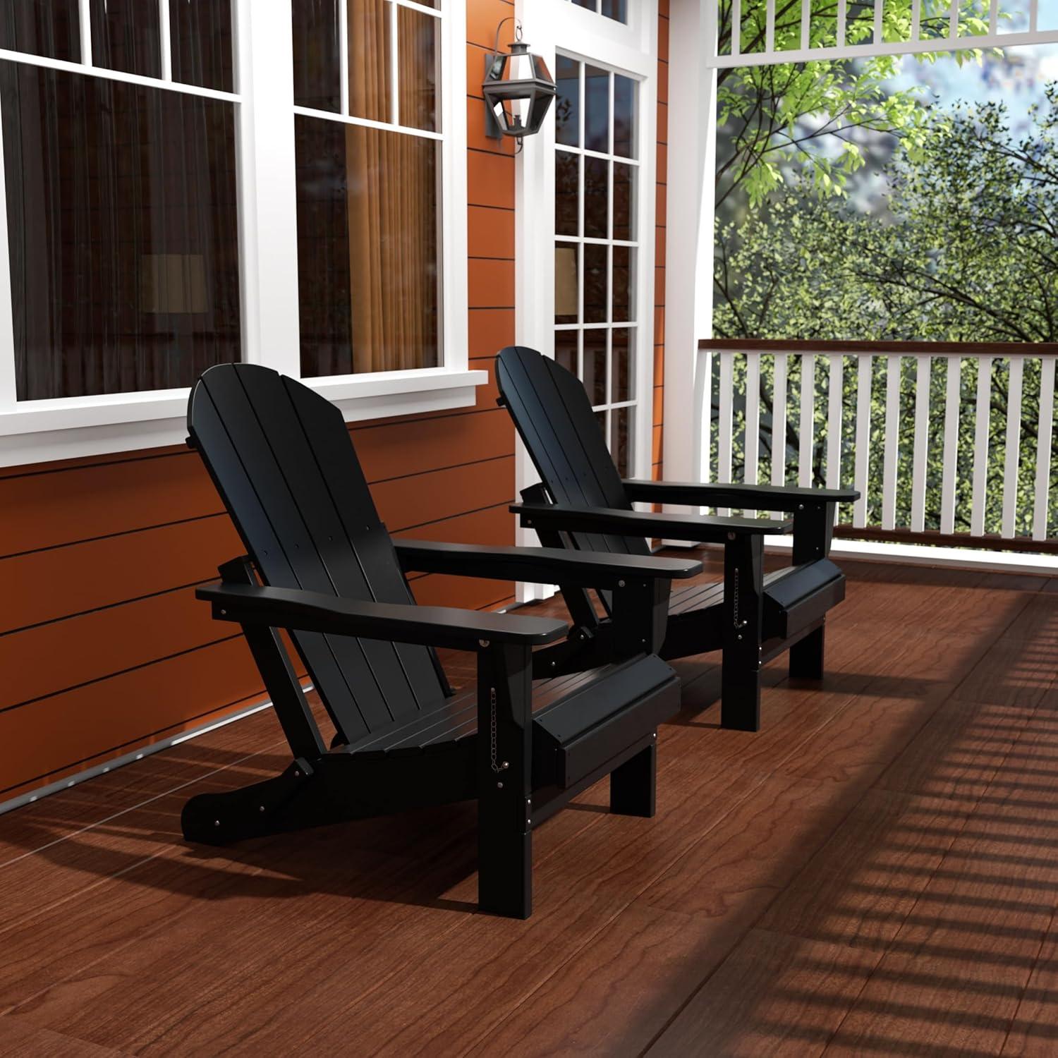 Westin Outdoor Braxton Folding Plastic Adirondack Chair - Black (Set of 2)