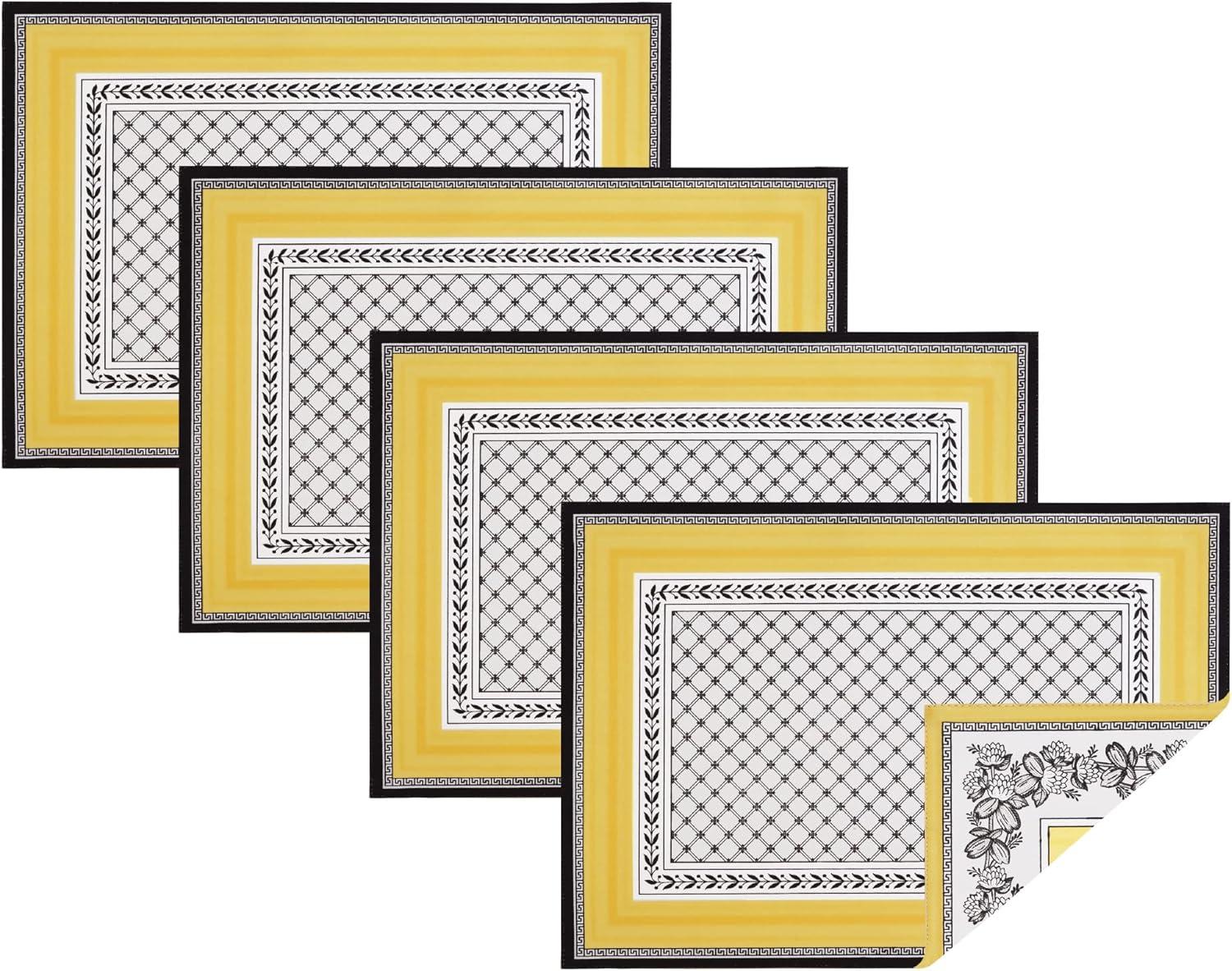 Audun Yellow and Black Cotton Reversible Placemats Set of 4