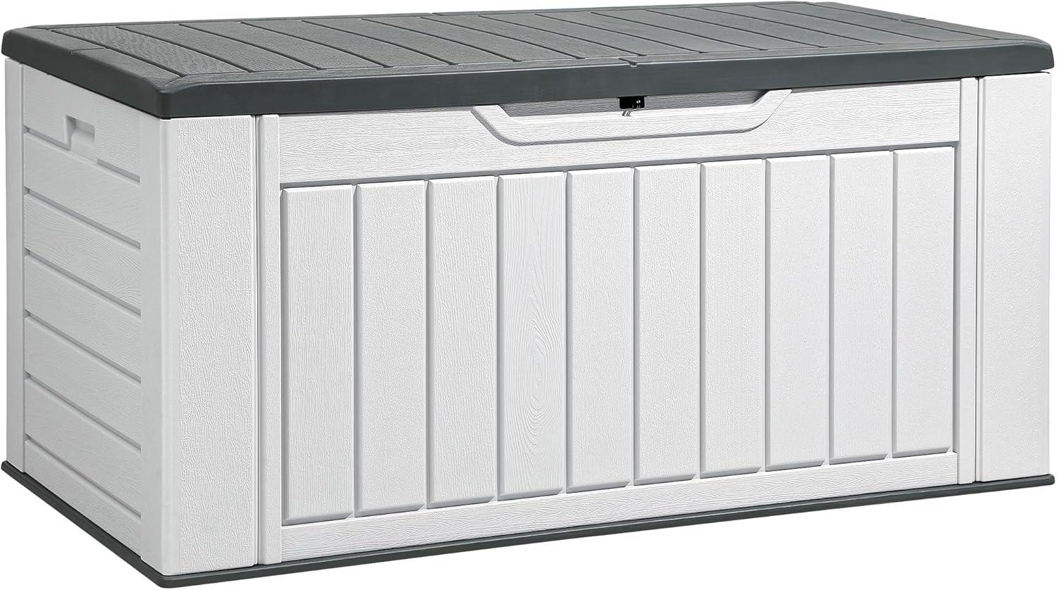 Light Grey XL 160 Gallon Lockable Plastic Deck Box