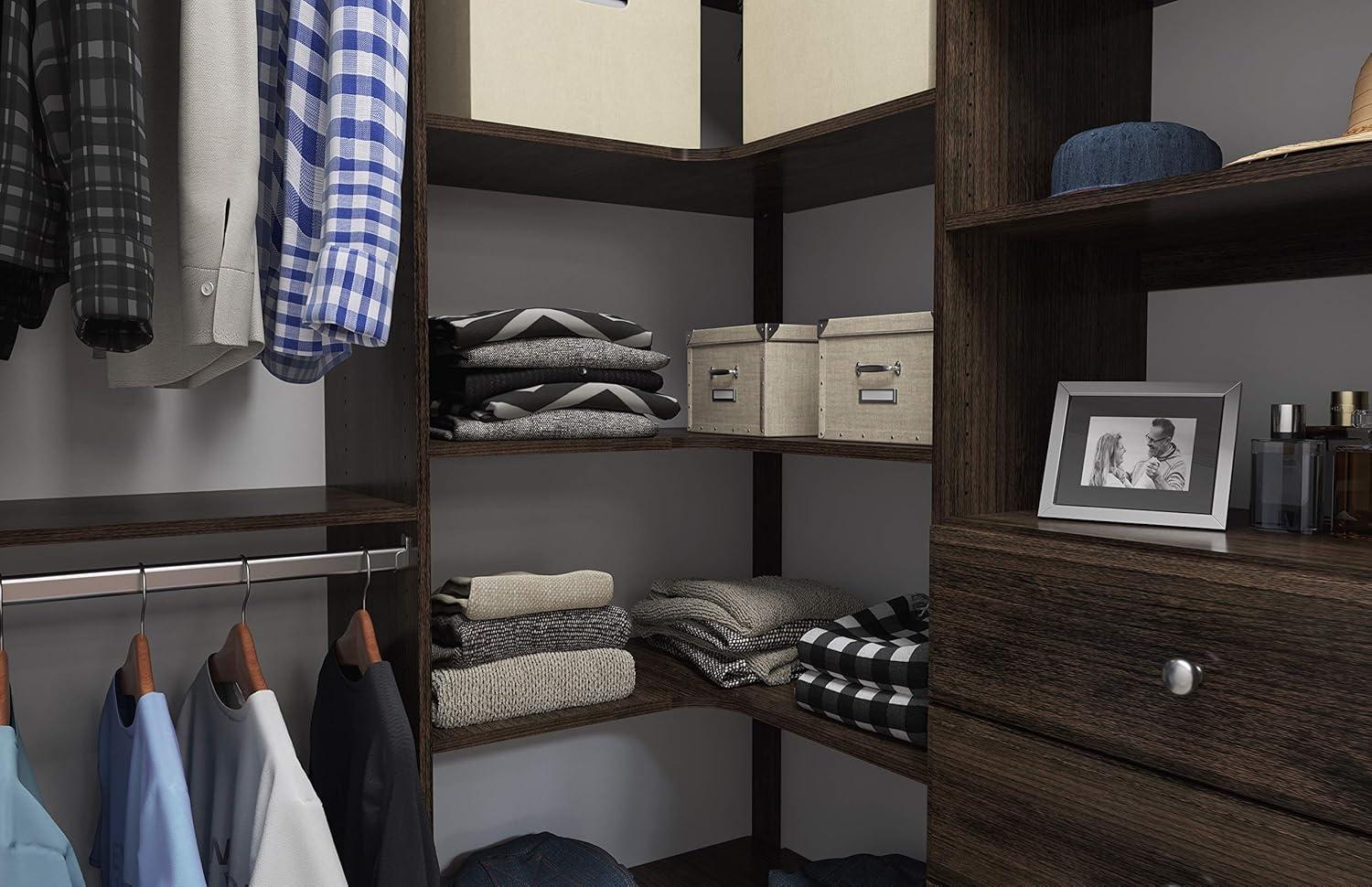 Truffle Wood Ultimate Corner Closet Organizer with Drawers