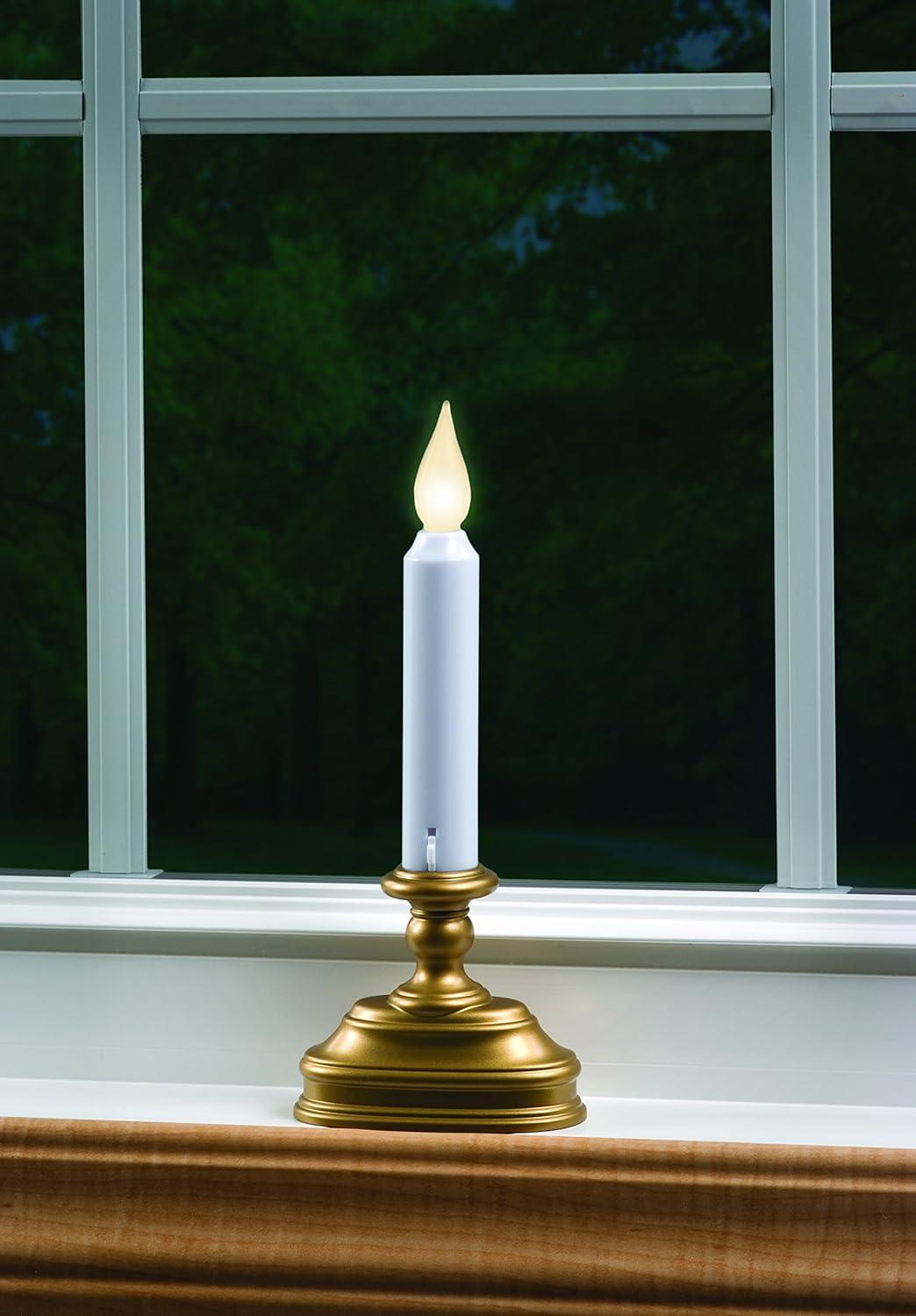 Xodus Innovations FPC1320B Dual Flame Color Dusk to Dawn Sensor Battery Operated 8.5 inch LED Window Candle, Gold