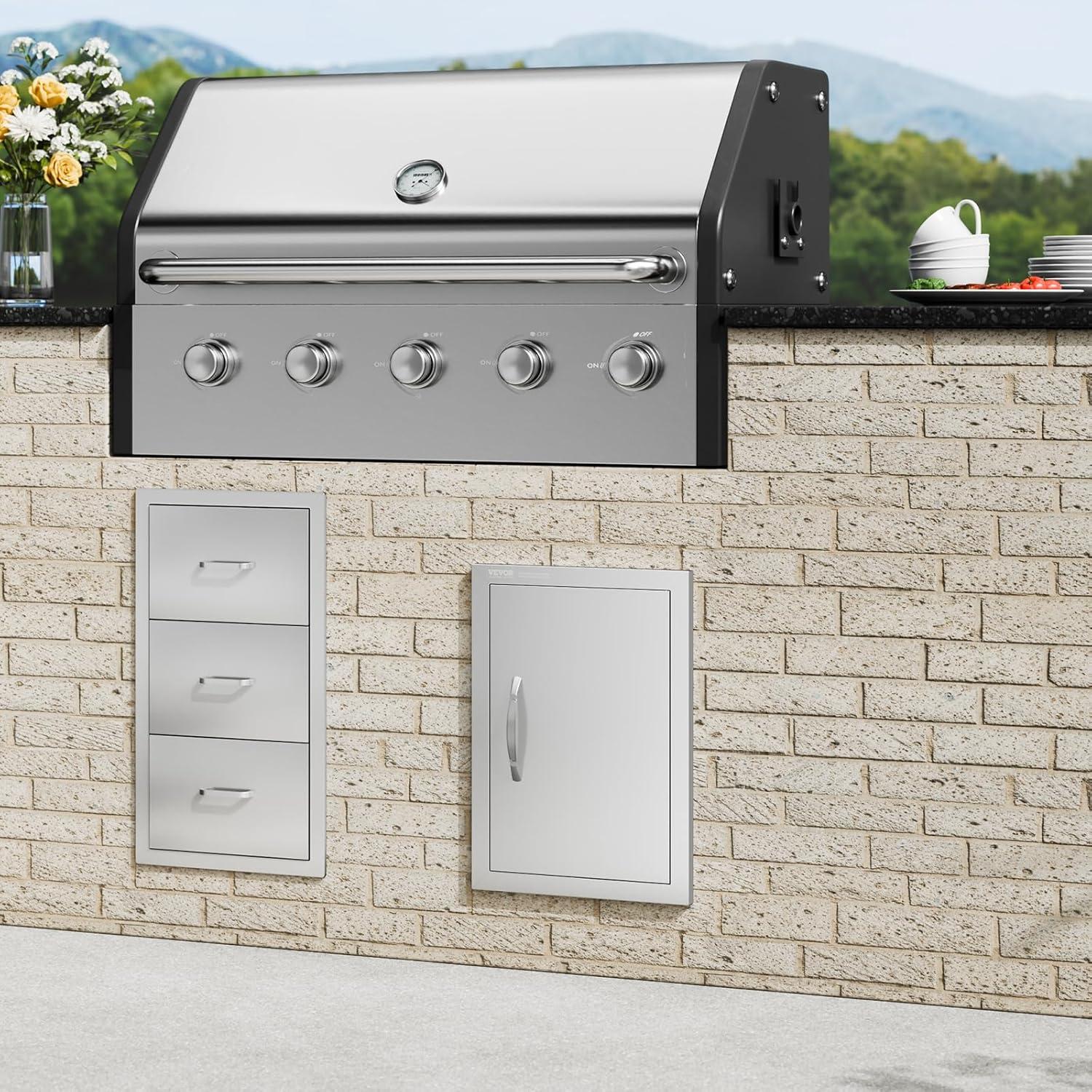 24 in. W x 17 in. H Single Outdoor Kitchen Door BBQ Access Door Stainless Steel Flush Mount Door Wall Vertical Door