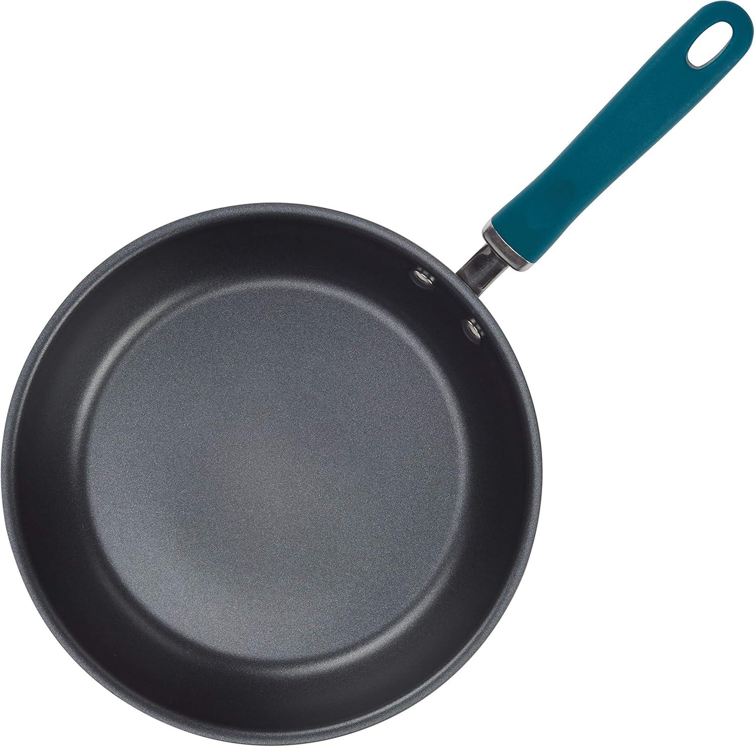 10.25" Gray Aluminum Nonstick Deep Fry Pan with Teal Handles