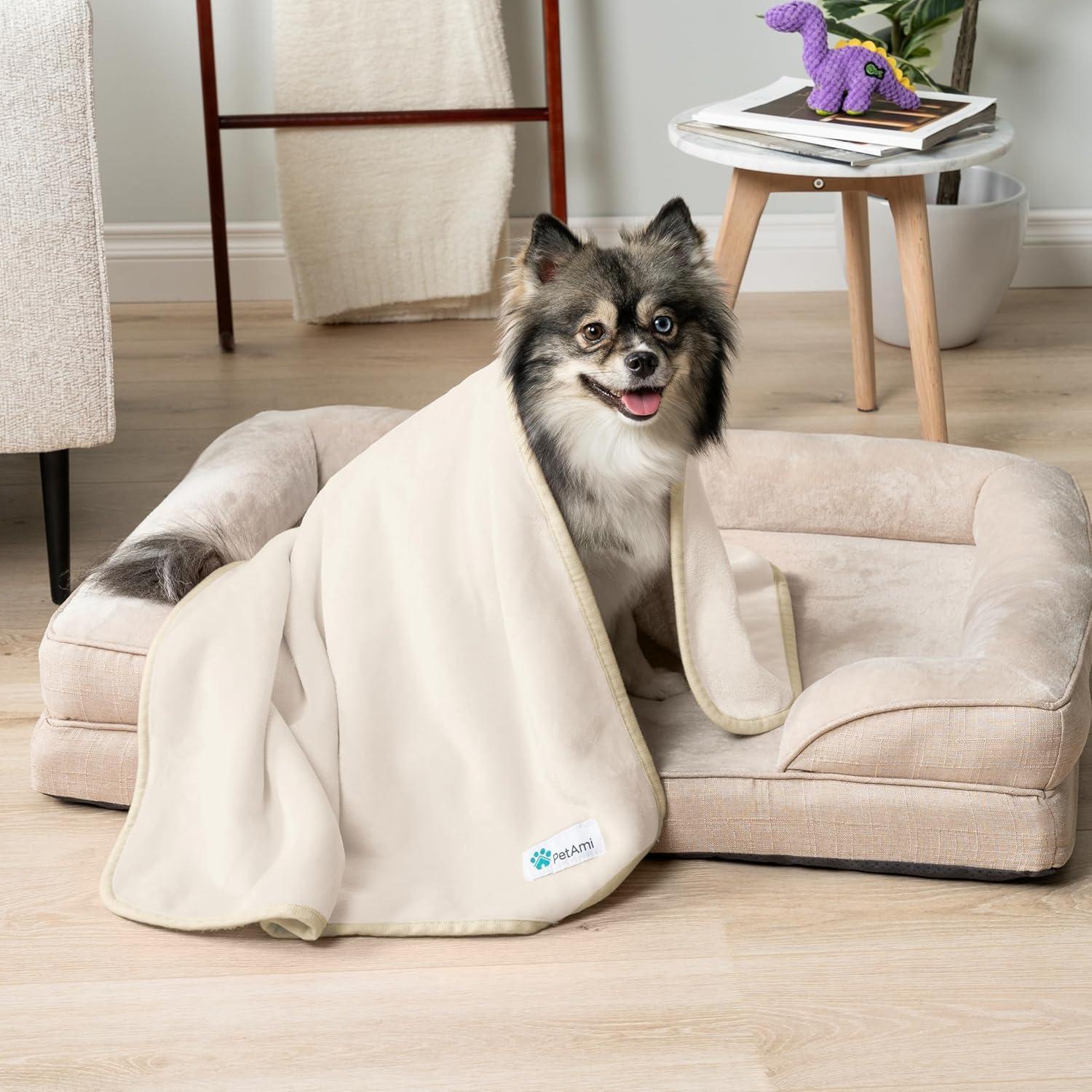 PetAmi Waterproof Dog Blanket For Pet Cat, Faux Shearling Fleece Couch Cover, Soft Plush Washable Reversible Throw