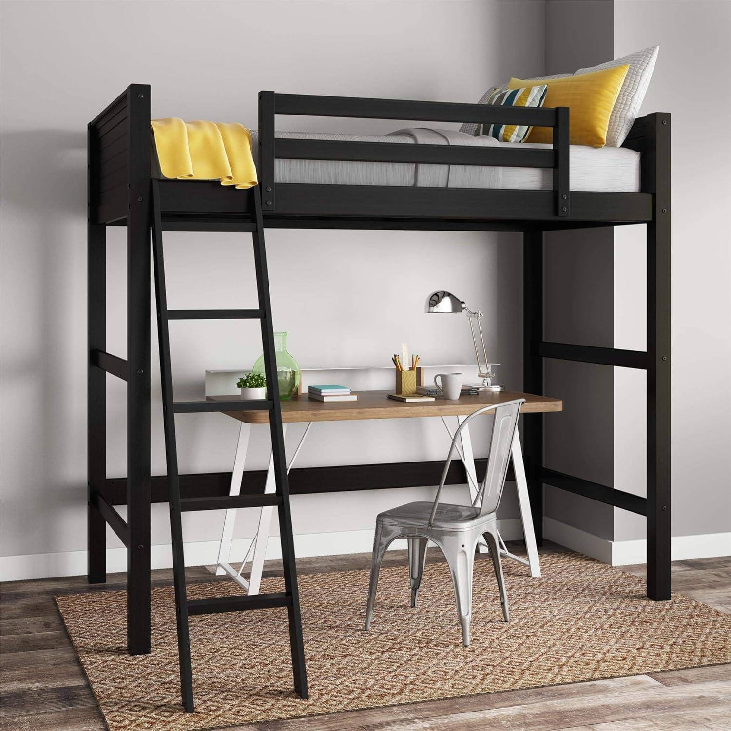 Black Pine Twin Loft Bed with Ladder and Guardrails