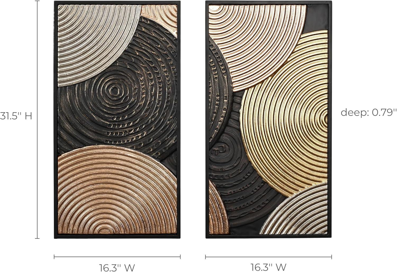 LuxenHome 2-Pc Earth Tone Circles Abstract Rectangular Metal Wall Decor Set Multicolored