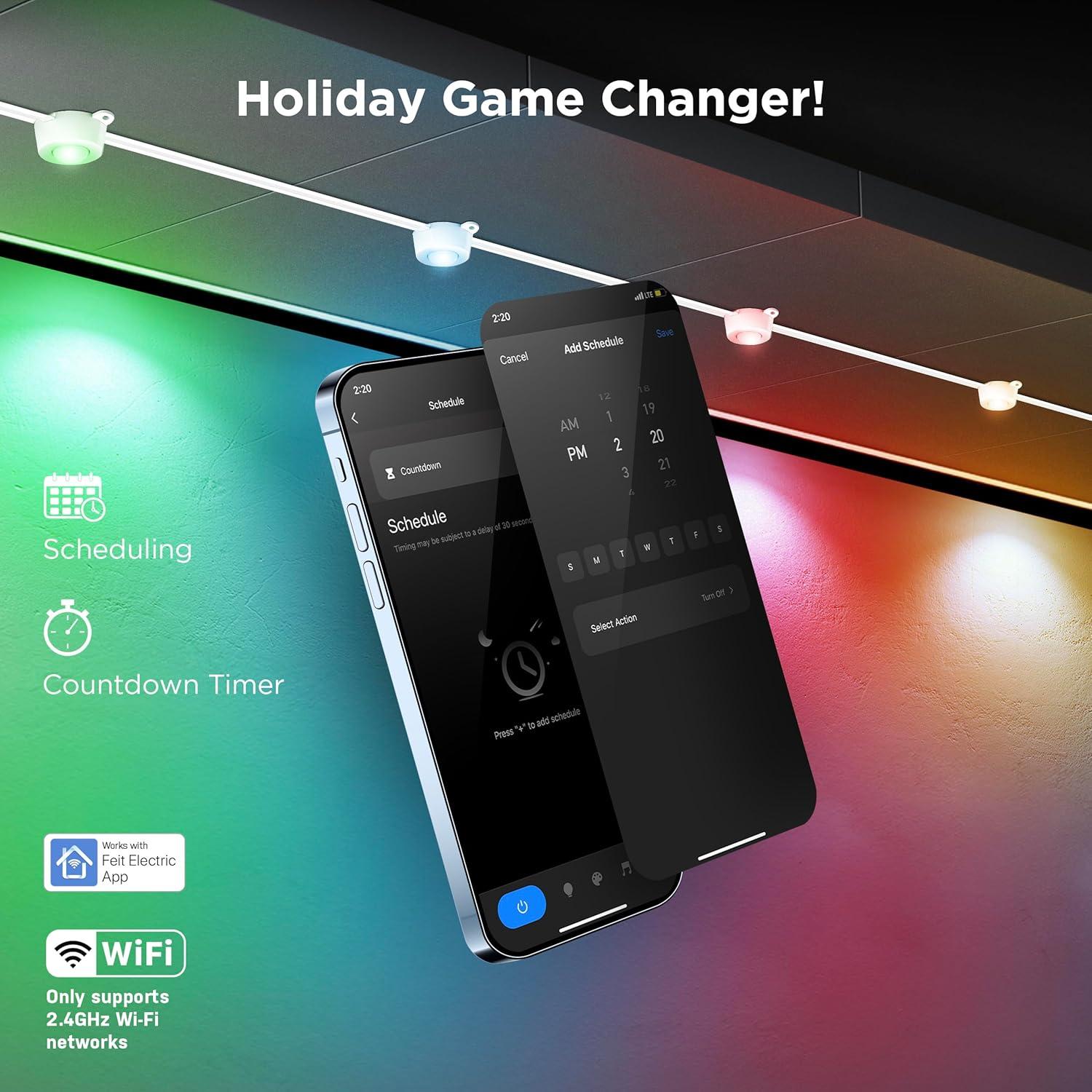 Feit Electric 100' Foot 60 Light RGBW Tunable White Permanent Outdoor String Light